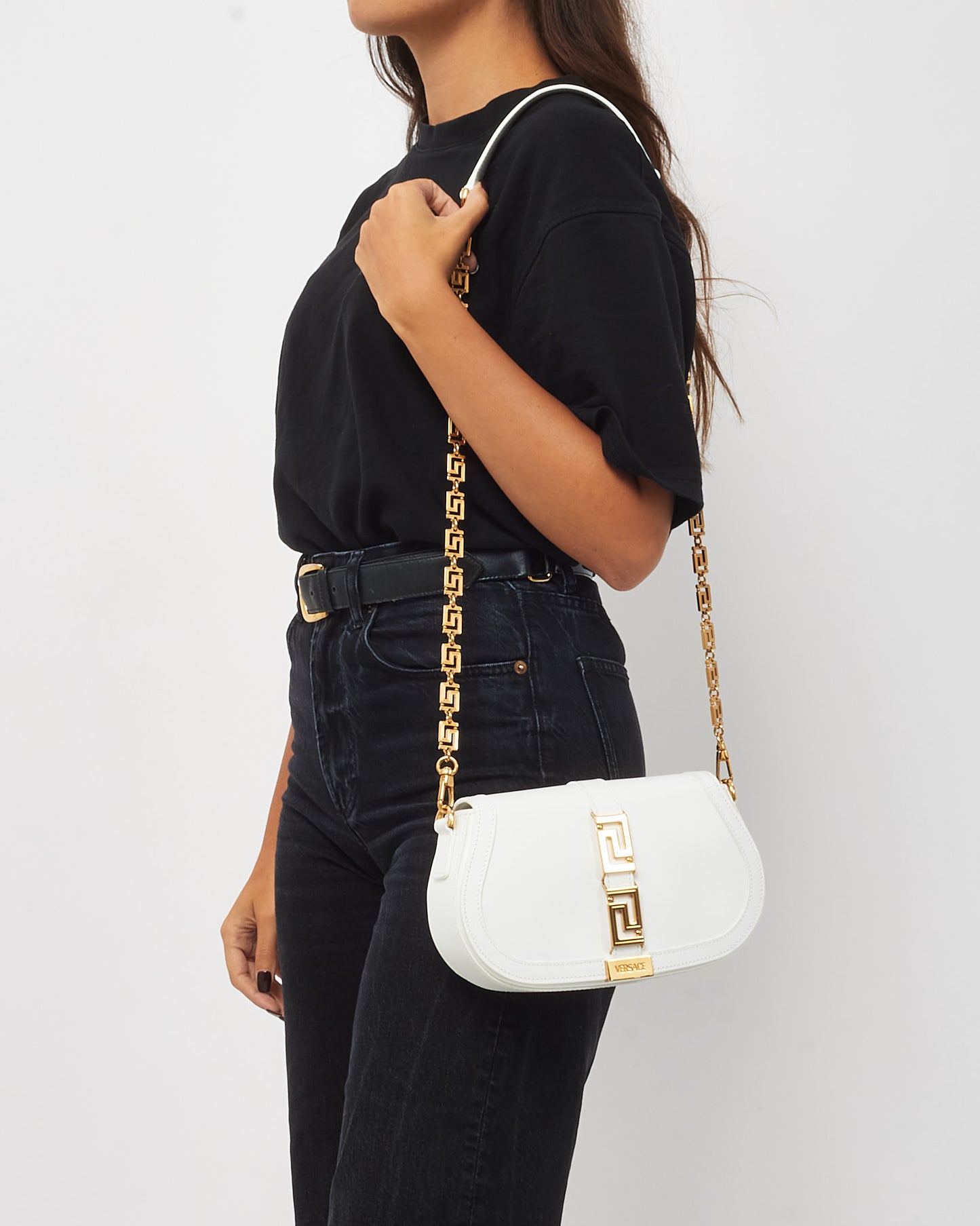 Versace White Leather Greca Goddess Crossbody Bag