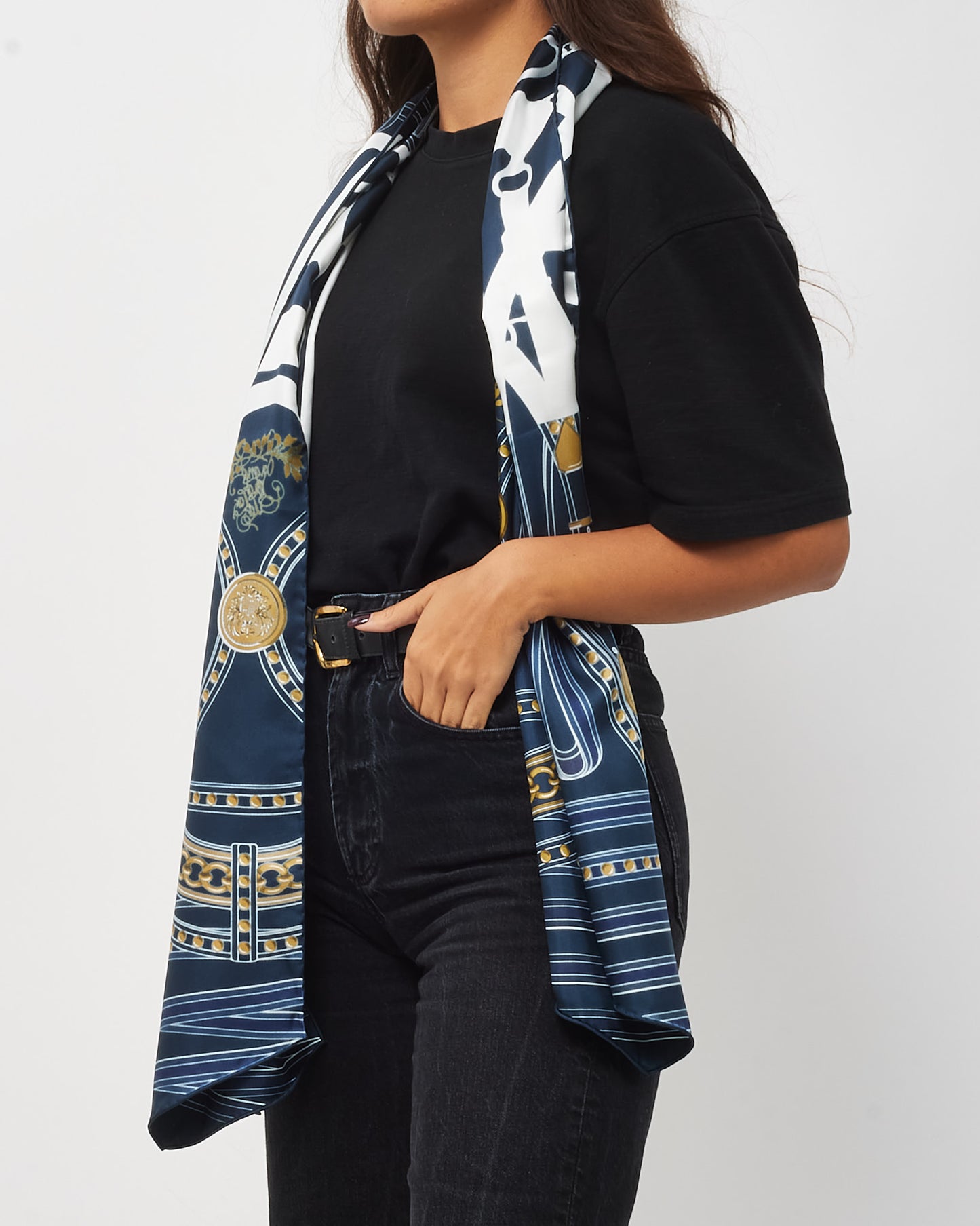 Hermès Navy/Gold/Multi Grand Tralala Silk Scarf