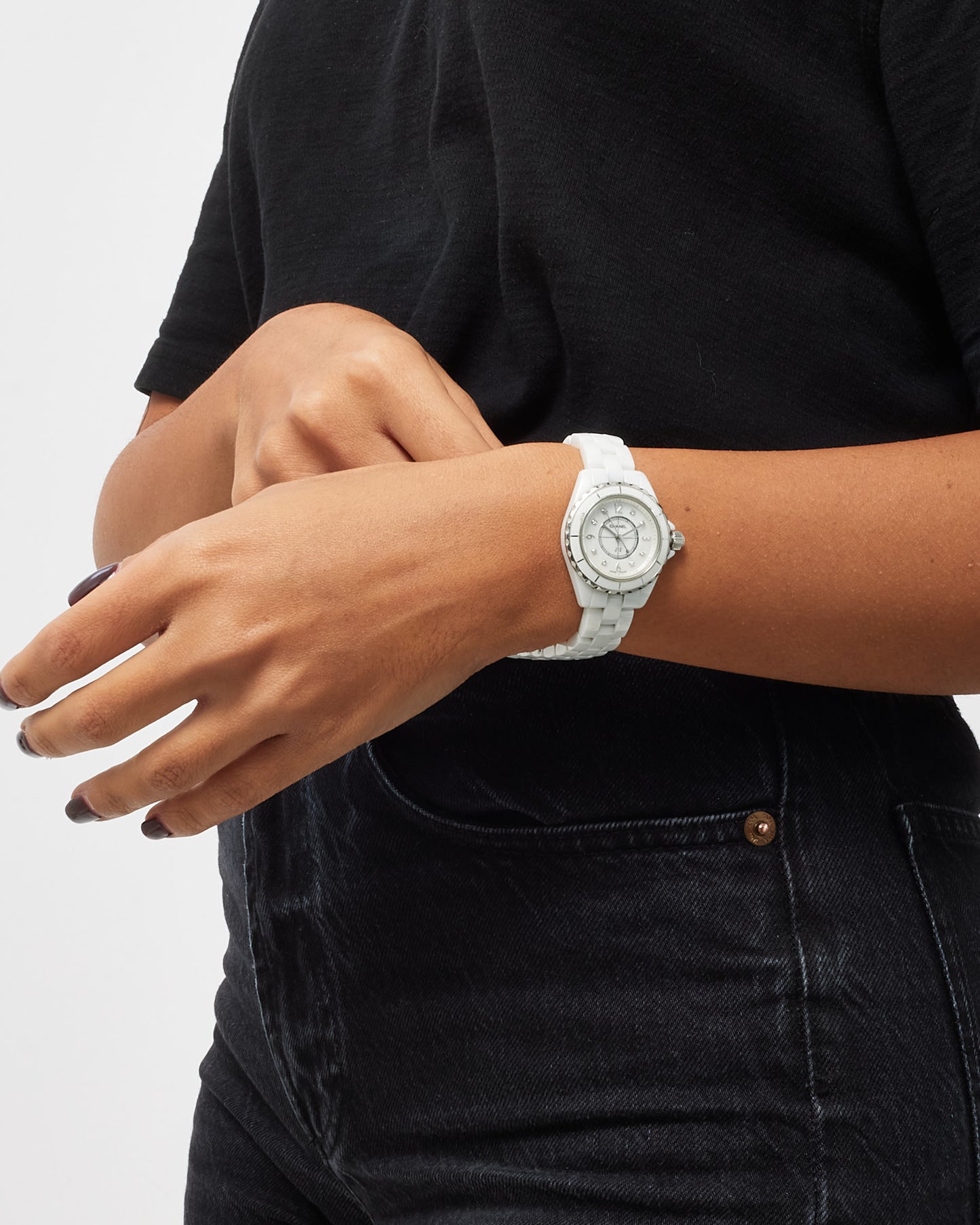 Chanel White Ceramic Diamond Indicators J12 Watch 33mm