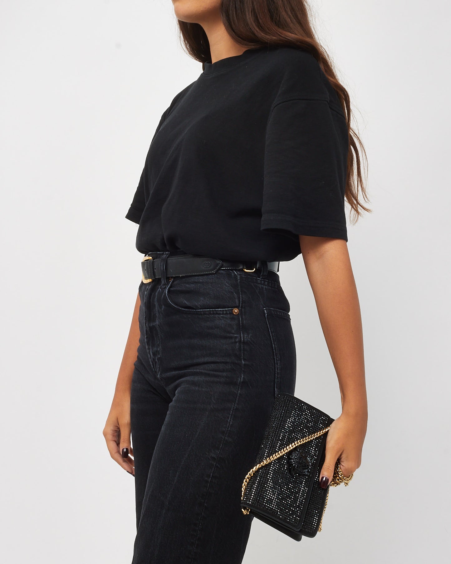 Versace Black Embellished Crystal Medusa Head Chain Crossbody Bag