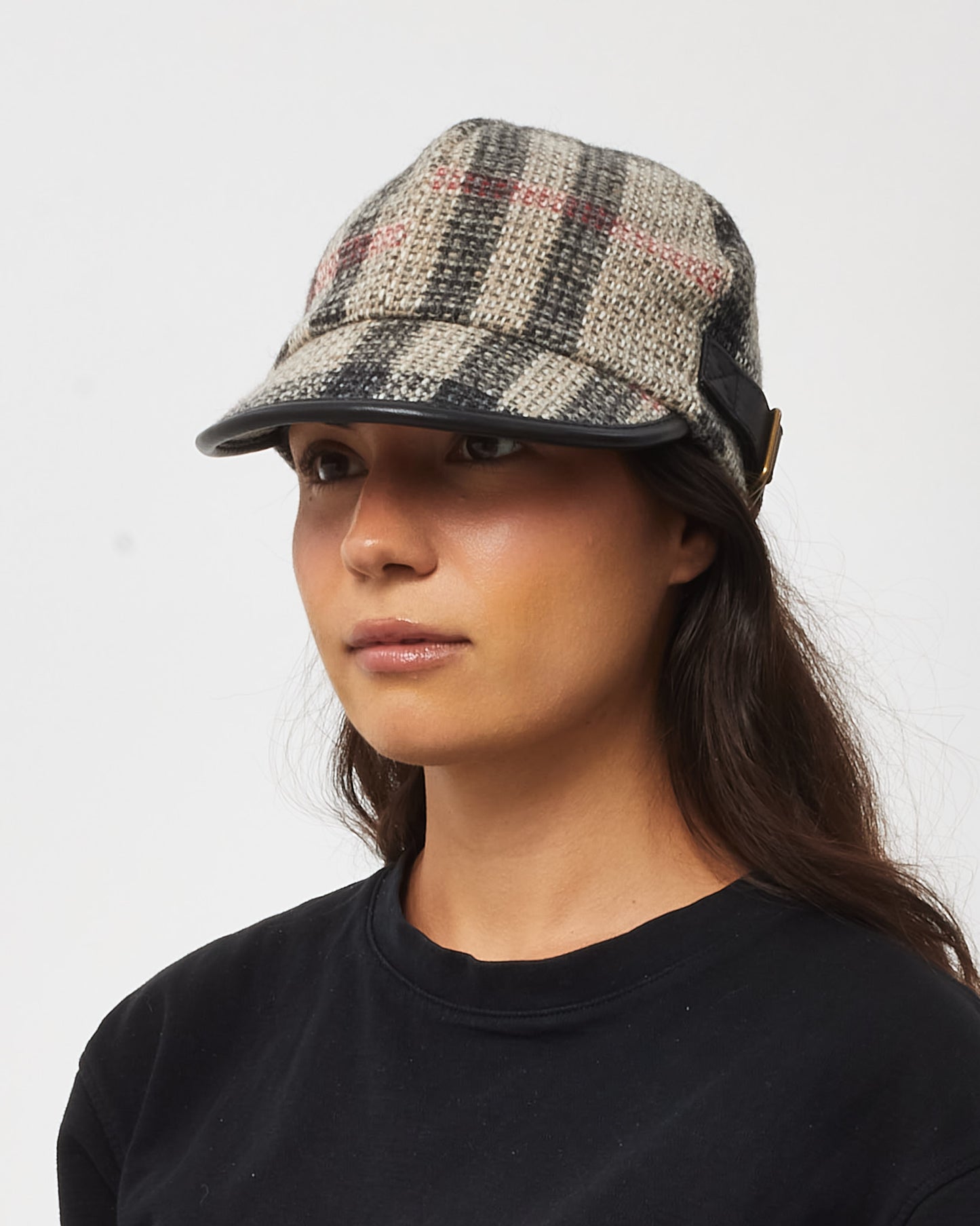 Burberry Grey Nova Check Wool Knit Newsboy Hat - M