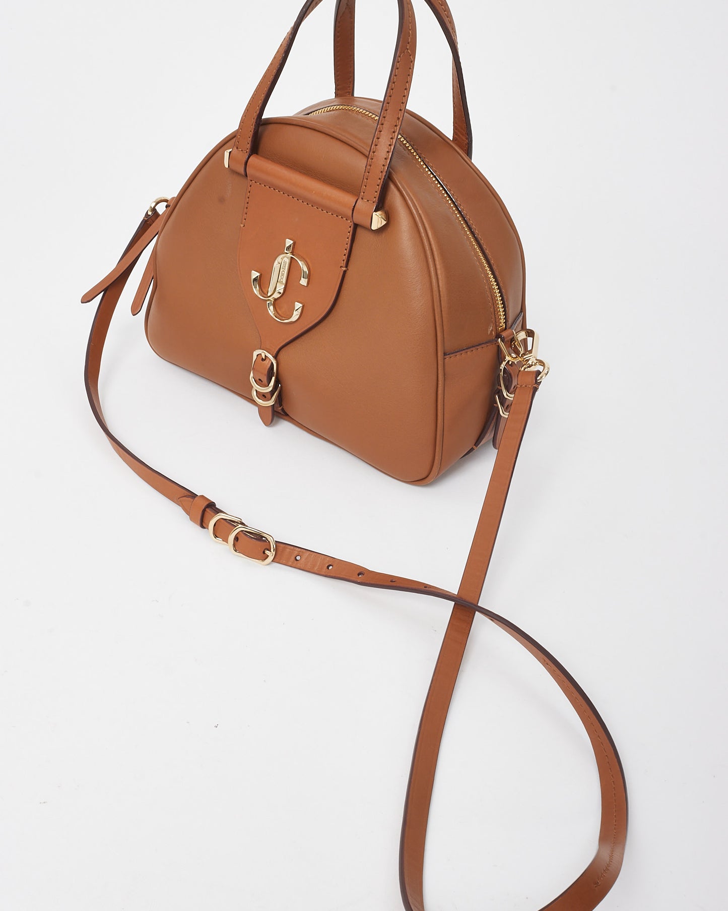 Jimmy Choo Tan Leather Small Varenne Bowling Bag