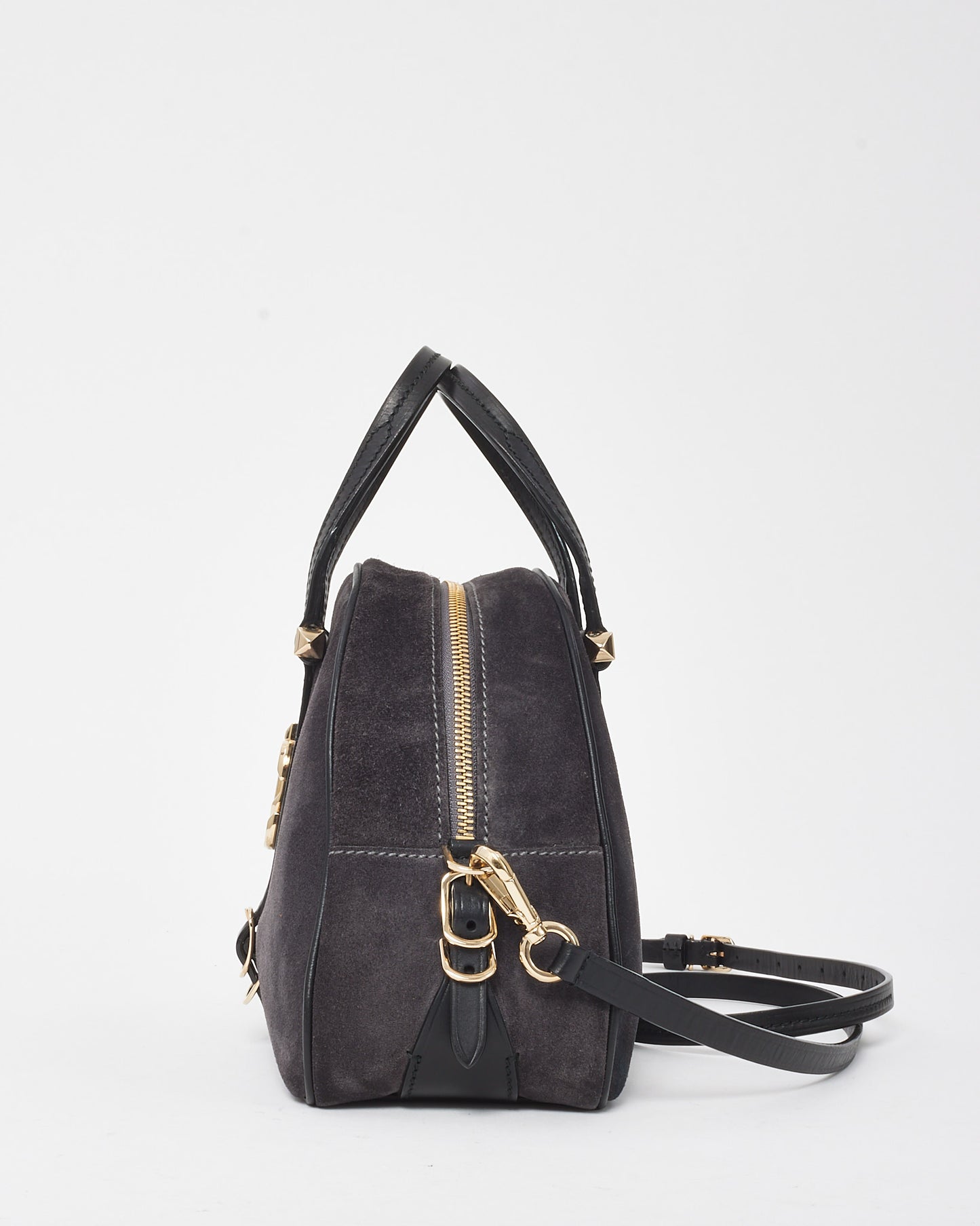 Jimmy Choo Grey (Dust Black) Suede Small Varenne Bowling Bag