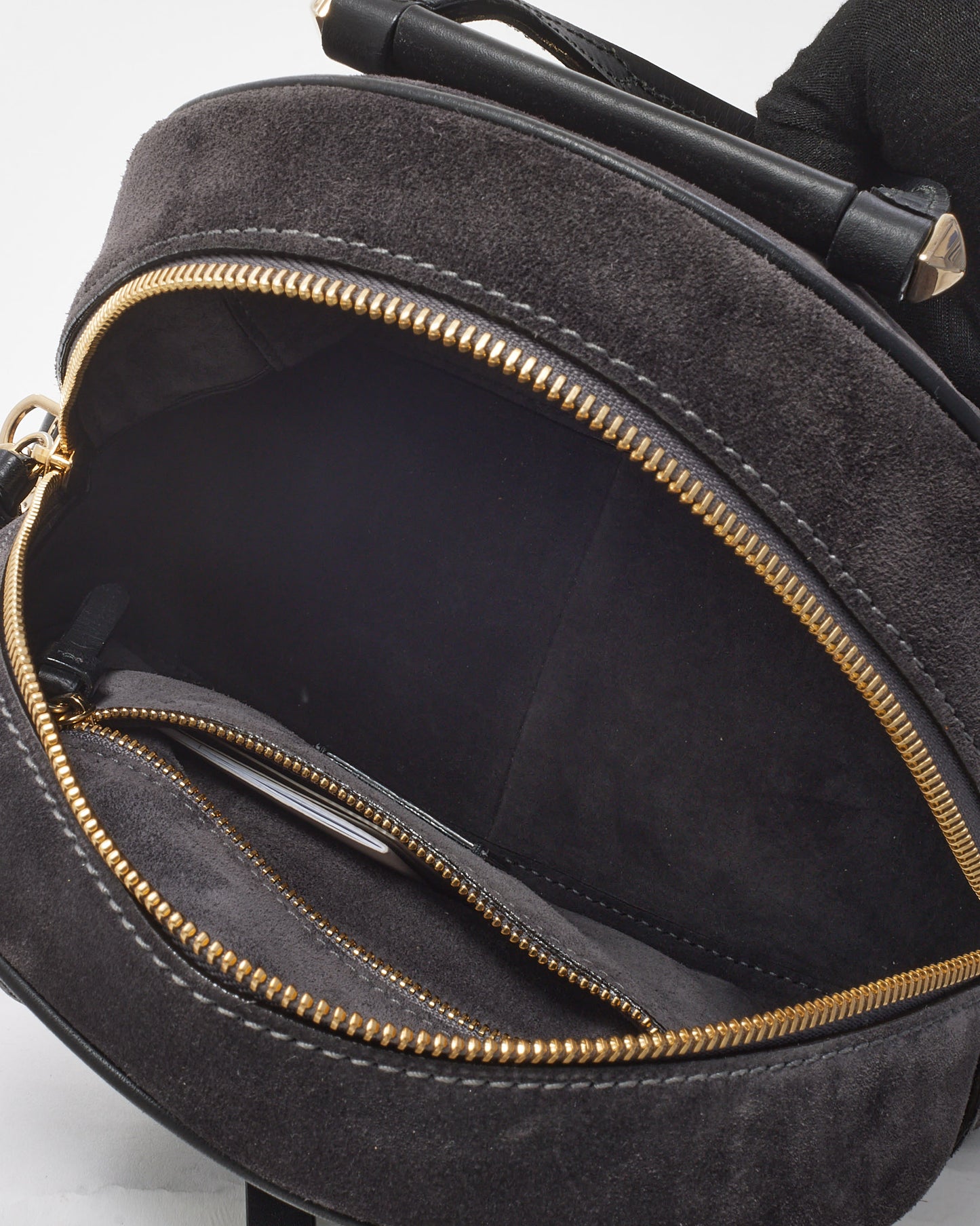 Jimmy Choo Grey (Dust Black) Suede Small Varenne Bowling Bag