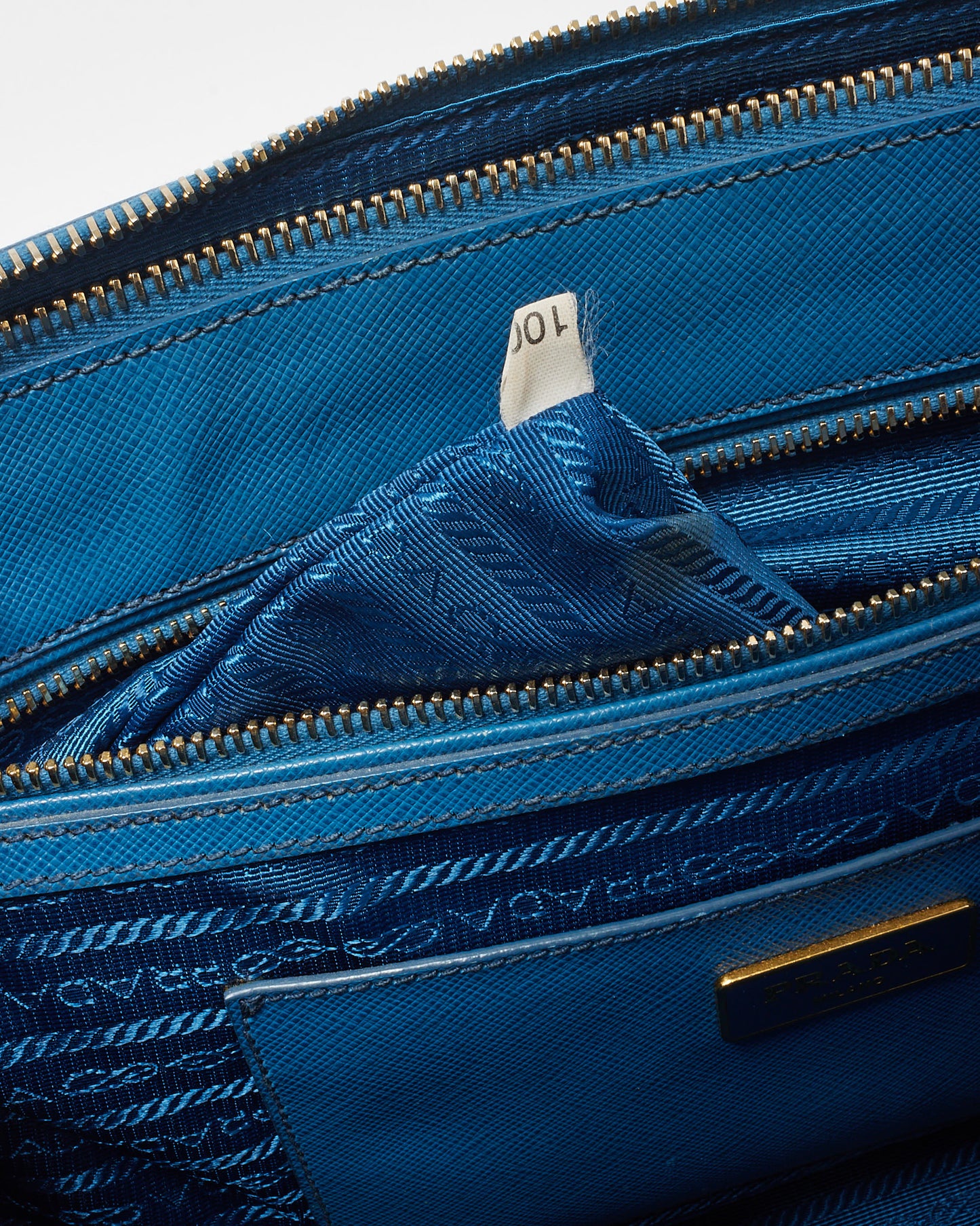 Prada Blue Saffiano Leather Medium Galleria Double Zip Tote