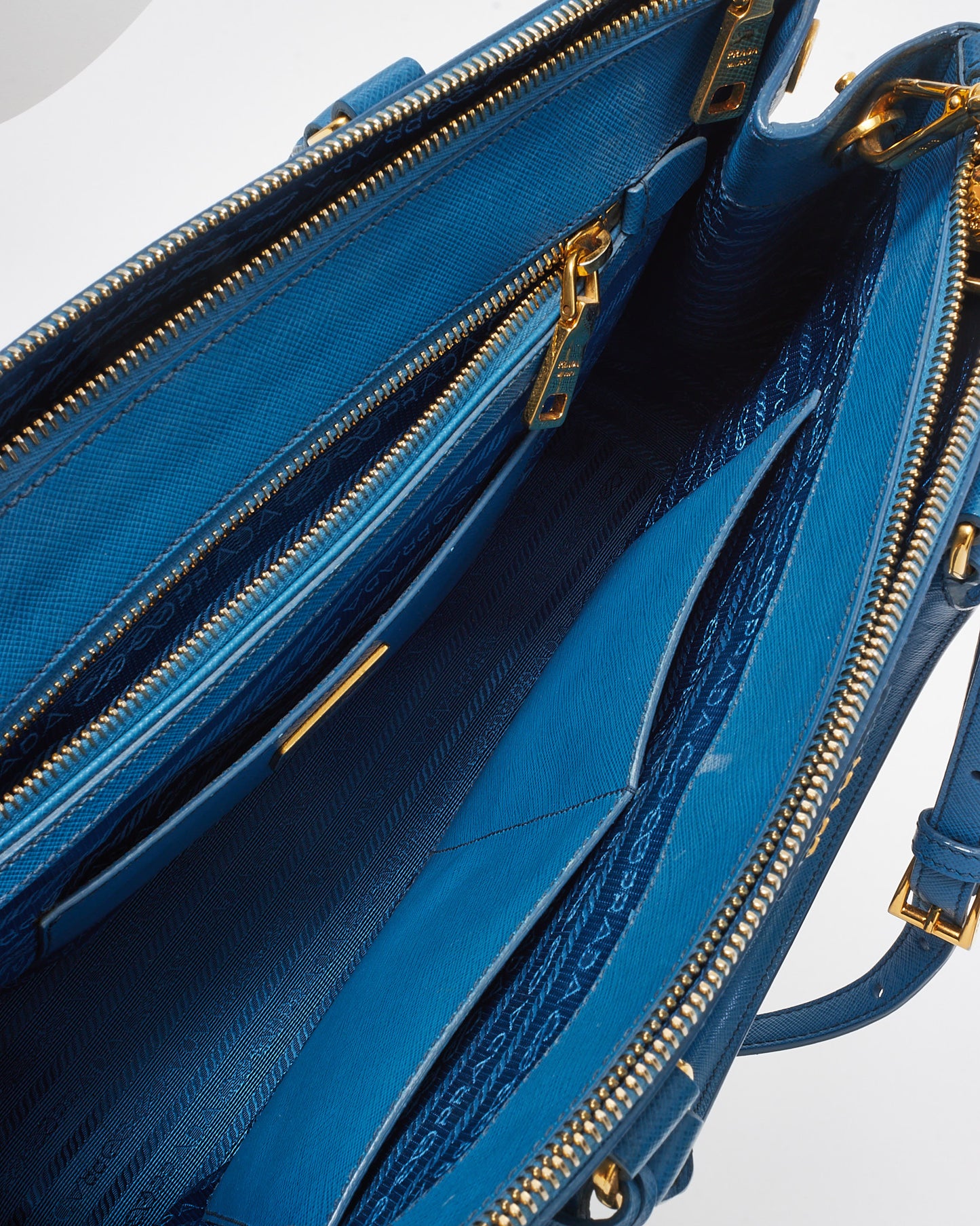 Prada Blue Saffiano Leather Medium Galleria Double Zip Tote