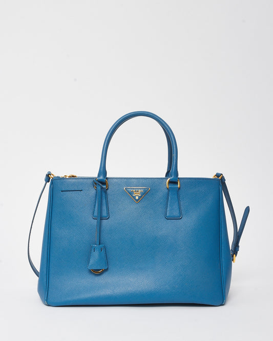 Prada Blue Saffiano Leather Medium Galleria Double Zip Tote