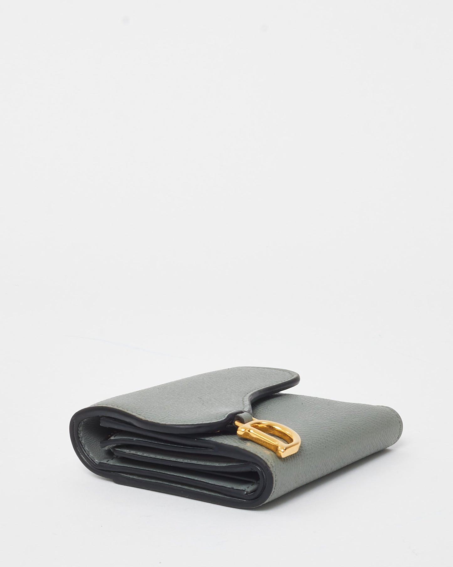 Dior Grey Leather Saddle Lotus Wallet GHW