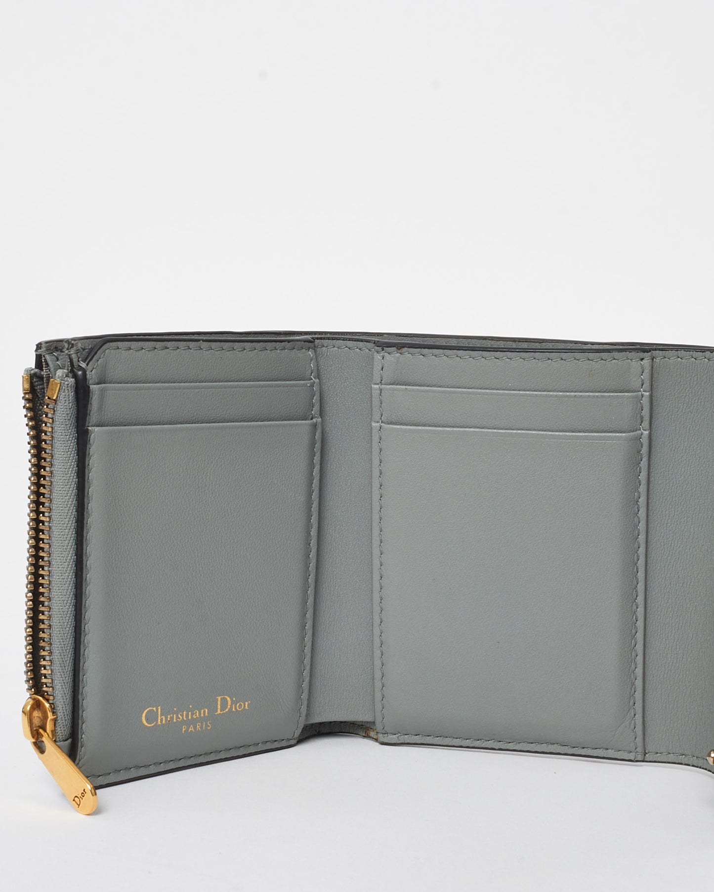 Dior Grey Leather Saddle Lotus Wallet GHW