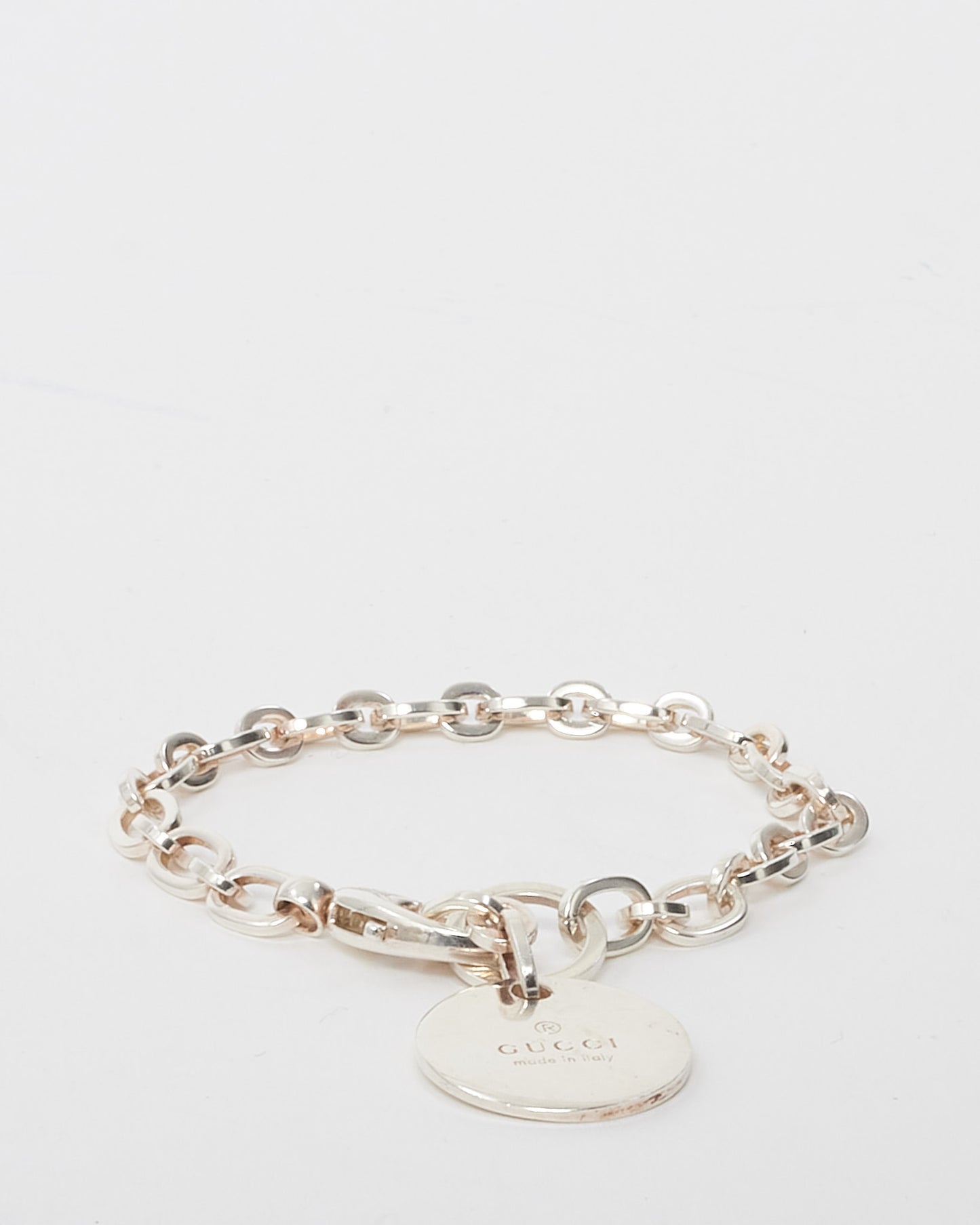 Gucci Sterling Silver Trademark Logo Round Charm Bracelet