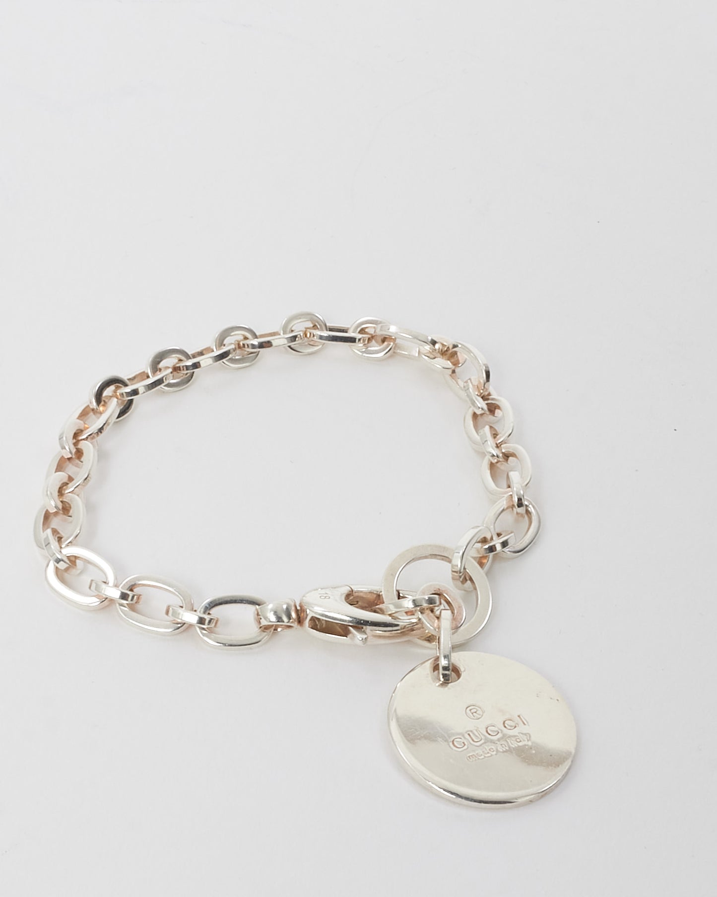 Gucci Sterling Silver Trademark Logo Round Charm Bracelet