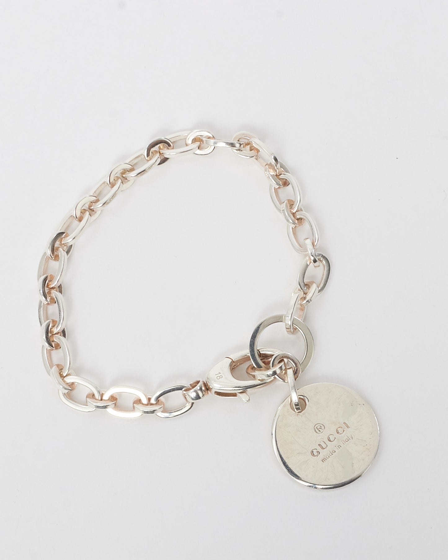 Gucci Sterling Silver Trademark Logo Round Charm Bracelet