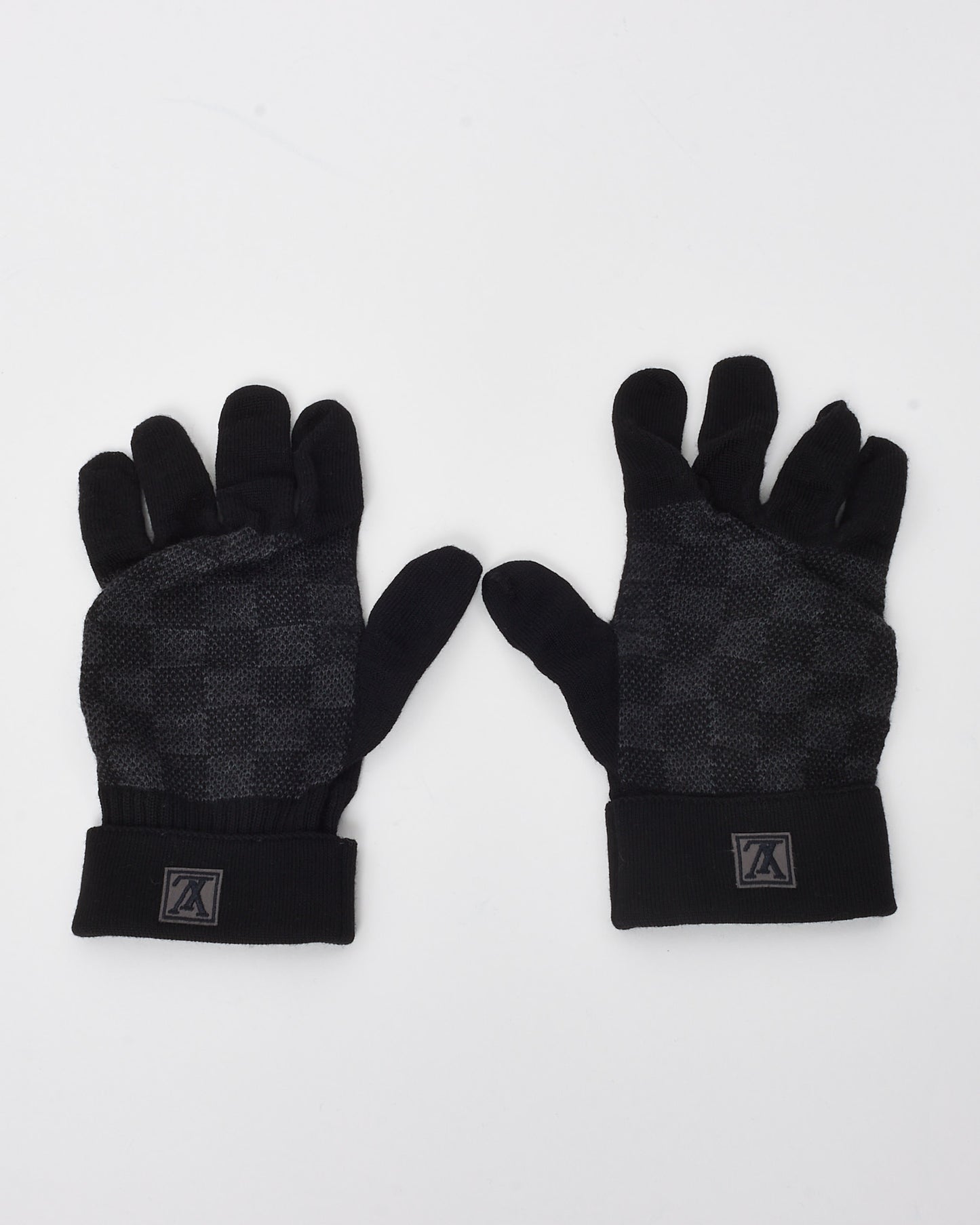 Louis Vuitton Black and Grey Damier Wool Scarf and Gloves Set