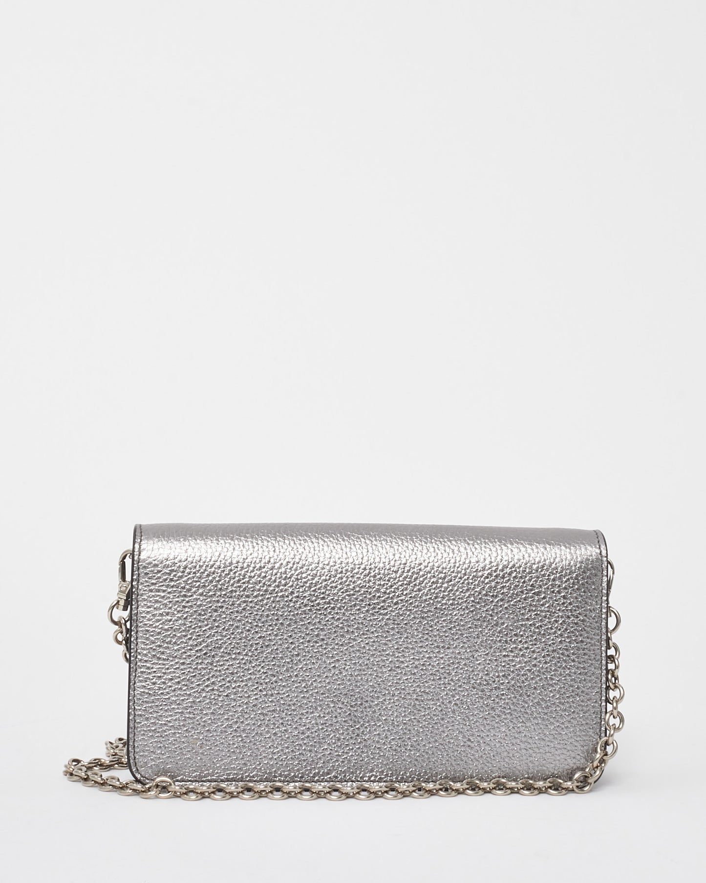Prada Silver Vitello Daino Leather Wallet on Chain WOC Crossbody Bag