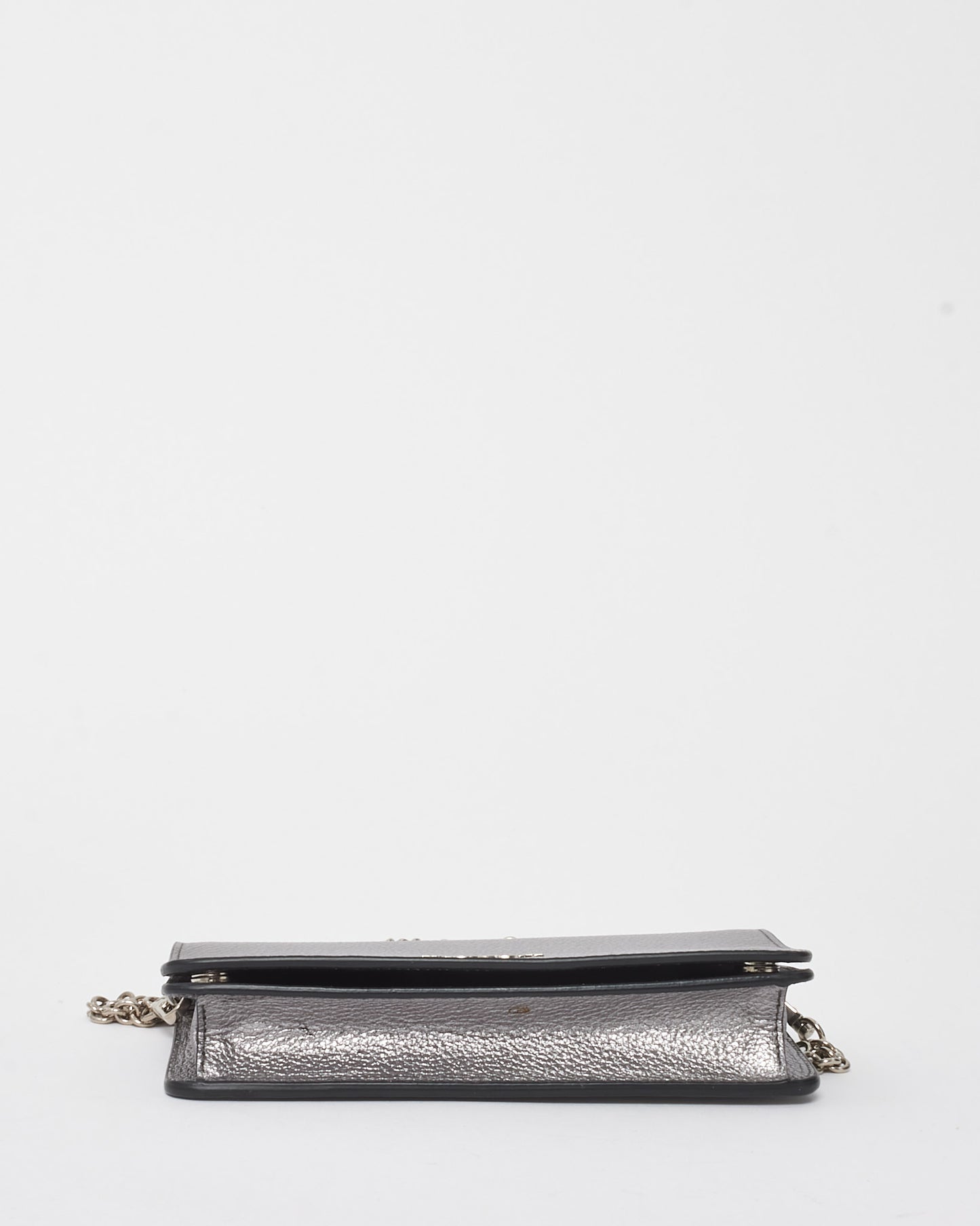 Prada Silver Vitello Daino Leather Wallet on Chain WOC Crossbody Bag