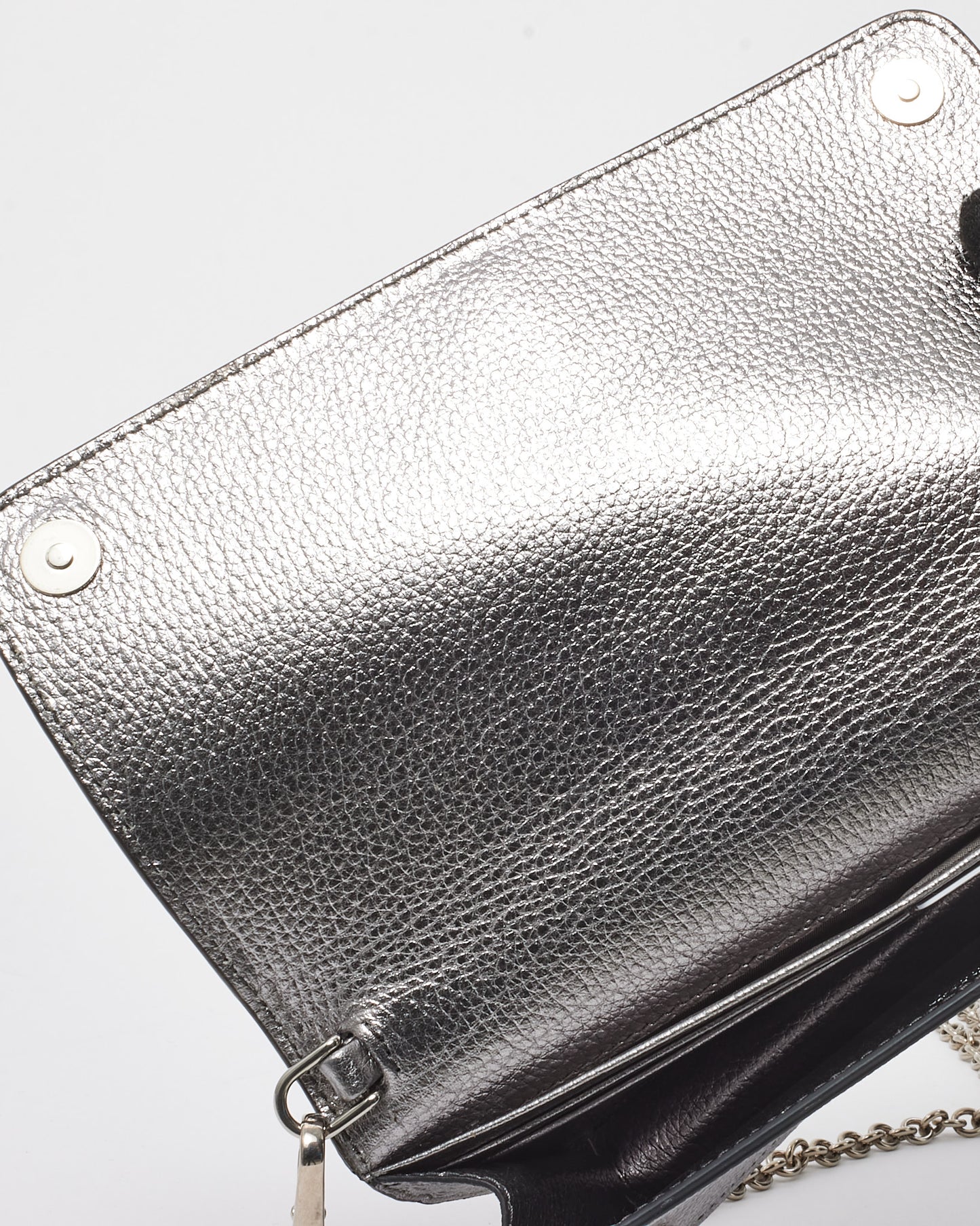 Prada Silver Vitello Daino Leather Wallet on Chain WOC Crossbody Bag