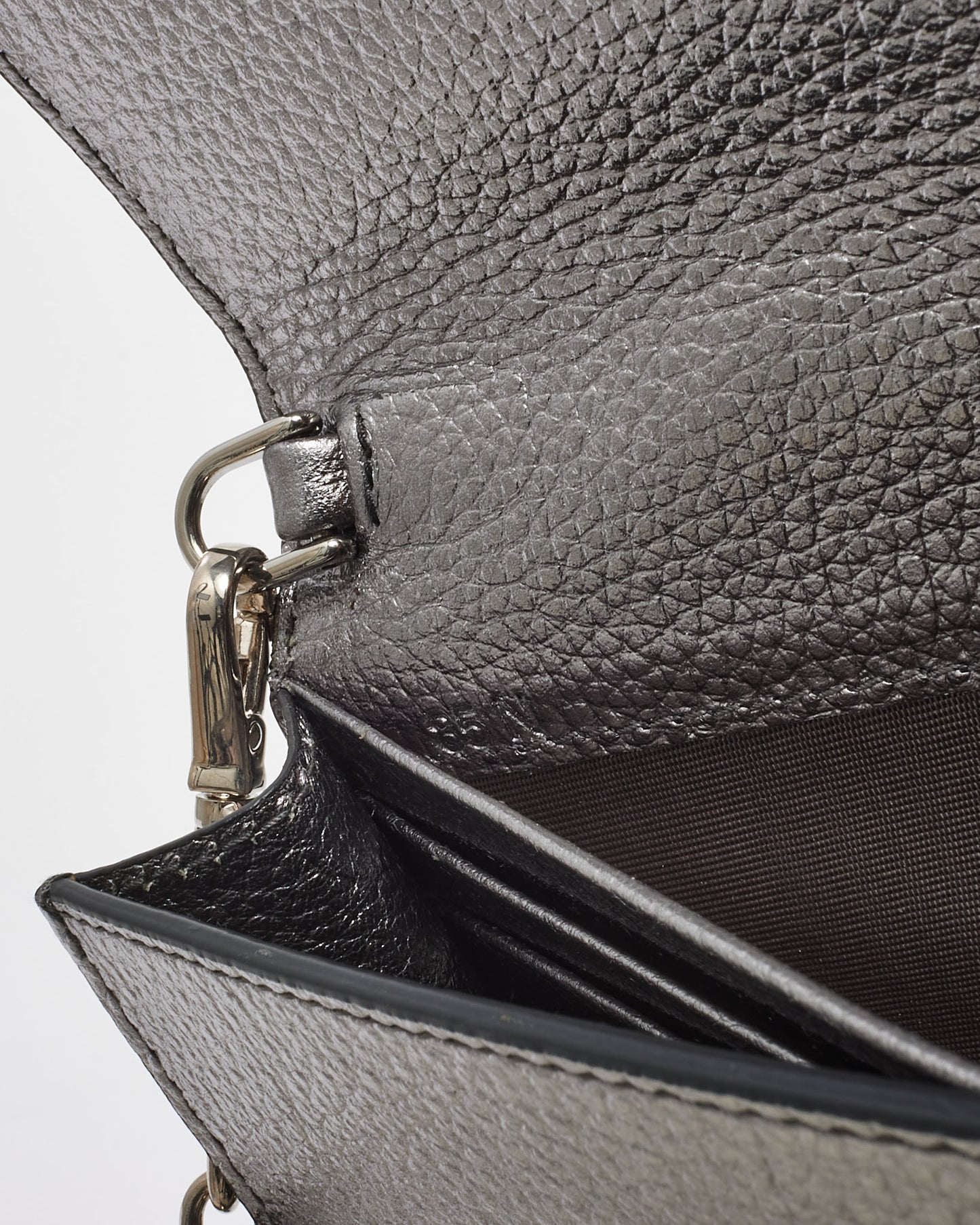 Prada Silver Vitello Daino Leather Wallet on Chain WOC Crossbody Bag