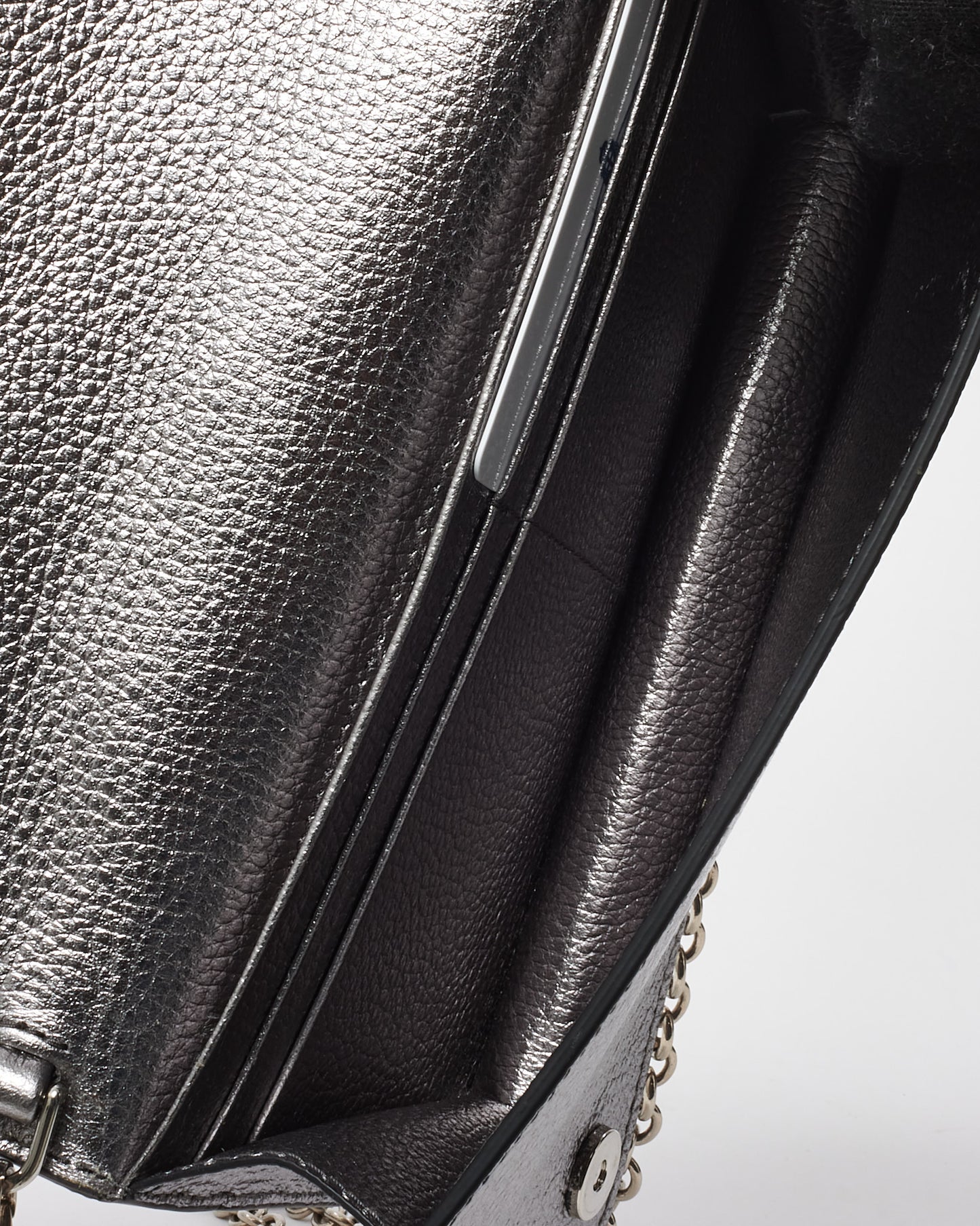 Prada Silver Vitello Daino Leather Wallet on Chain WOC Crossbody Bag