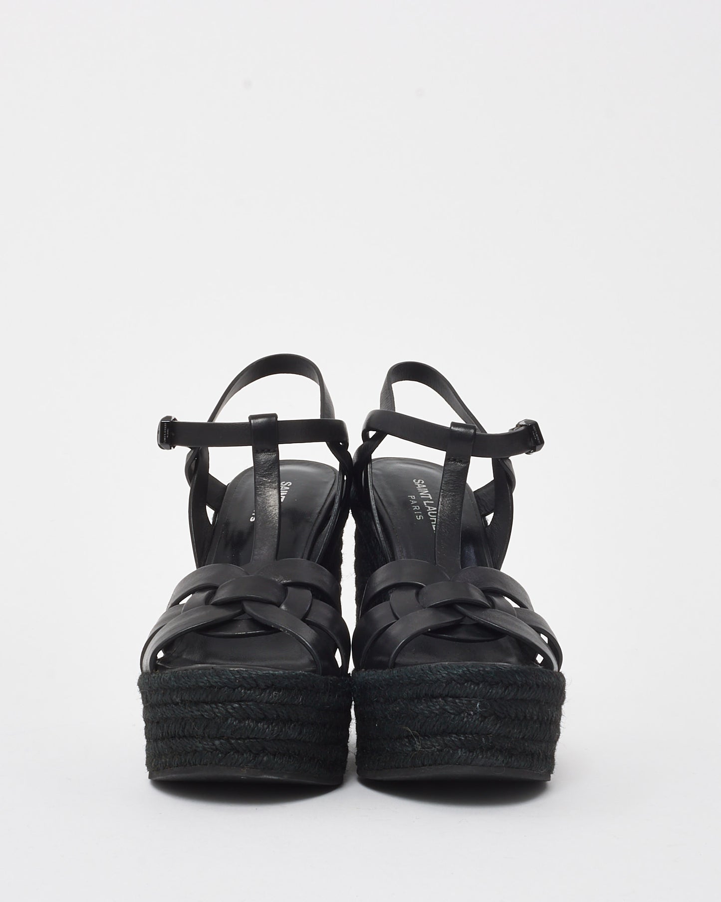 Saint Laurent Black Leather Tribute Espadrille Wedges - 37