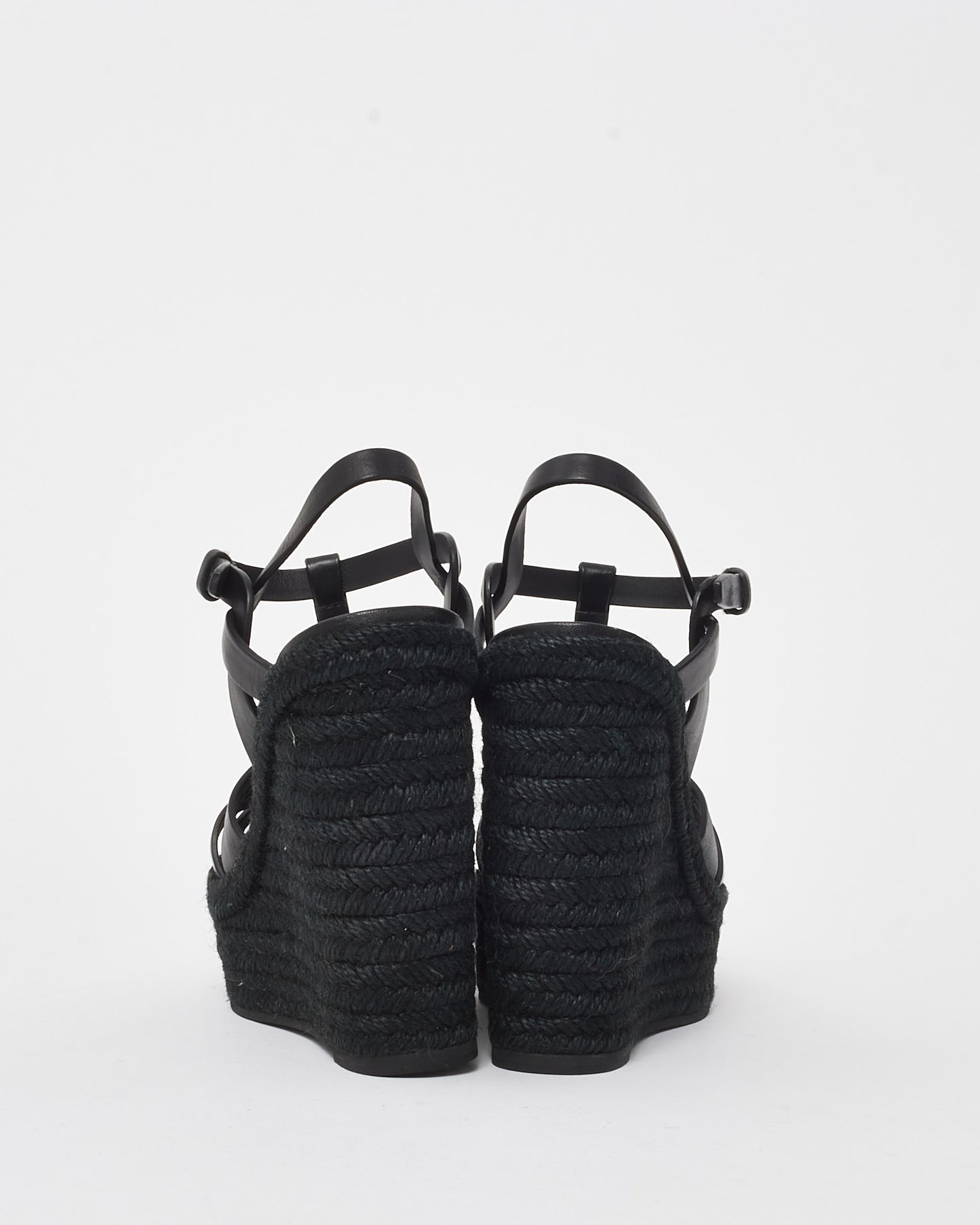 Saint Laurent Black Leather Tribute Espadrille Wedges - 37
