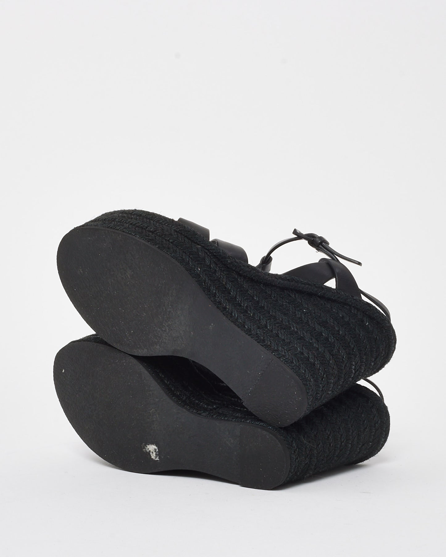 Saint Laurent Black Leather Tribute Espadrille Wedges - 37