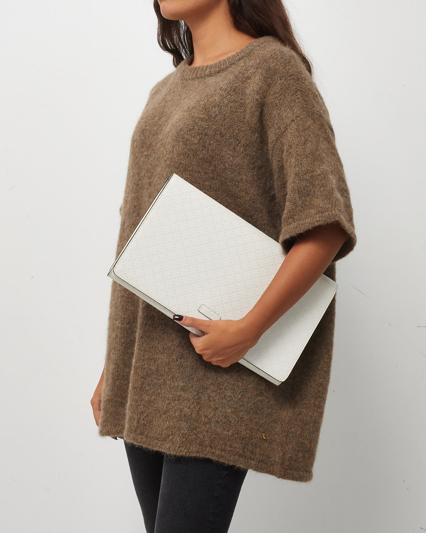 Gucci White Hilary Lux Bright Diamante Coated Canvas Clutch