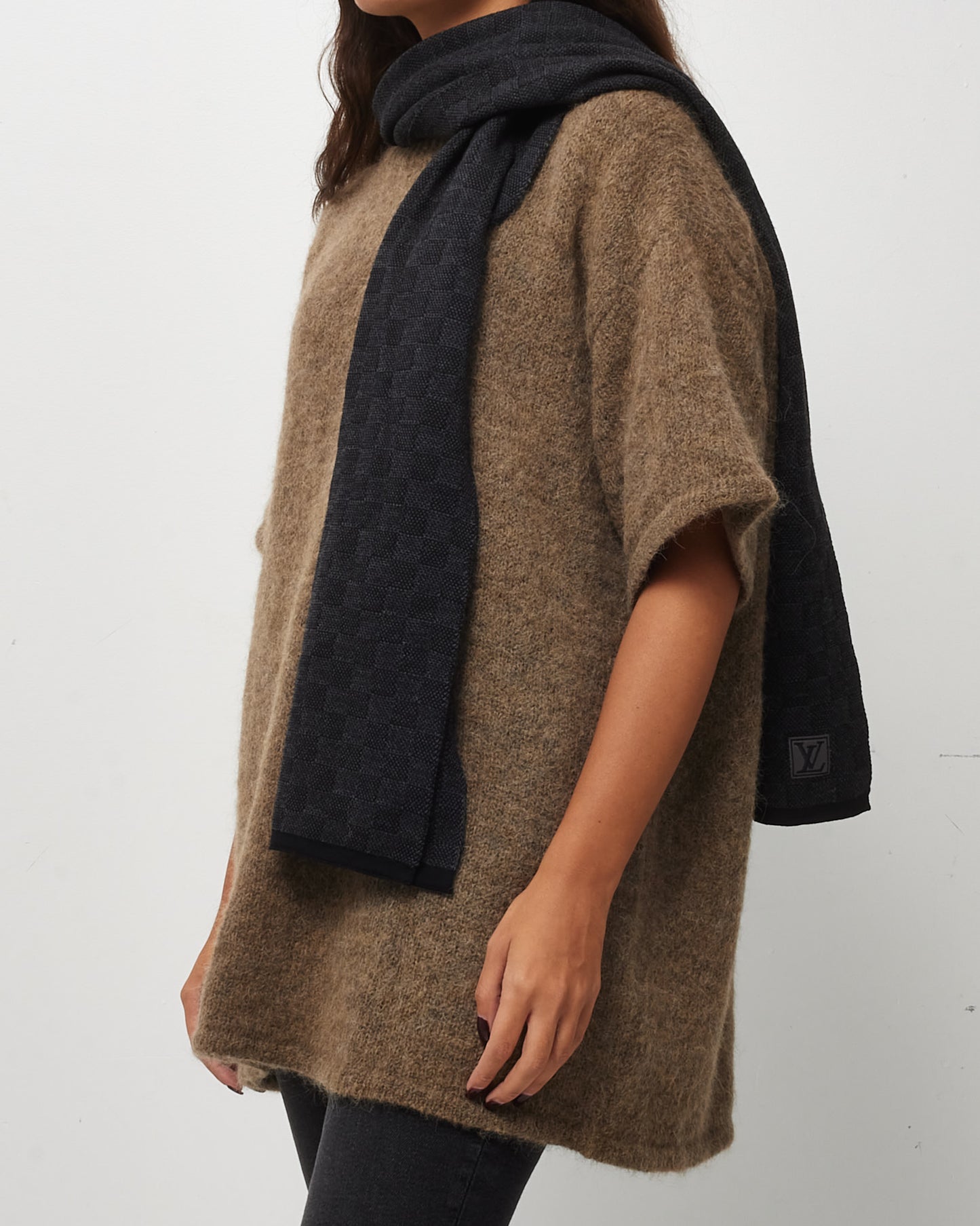 Louis Vuitton Black and Grey Damier Wool Scarf and Gloves Set