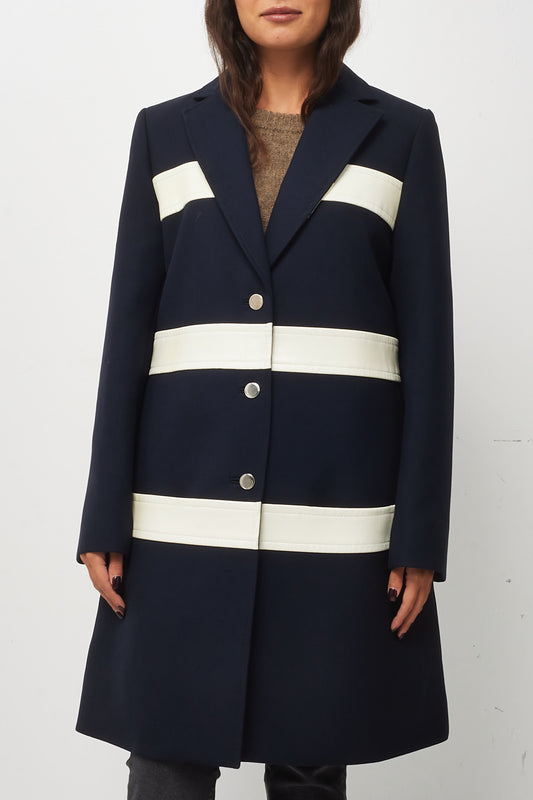 Louis Vuitton Navy and White Stripe Wool F'16 Collection Coat - 42