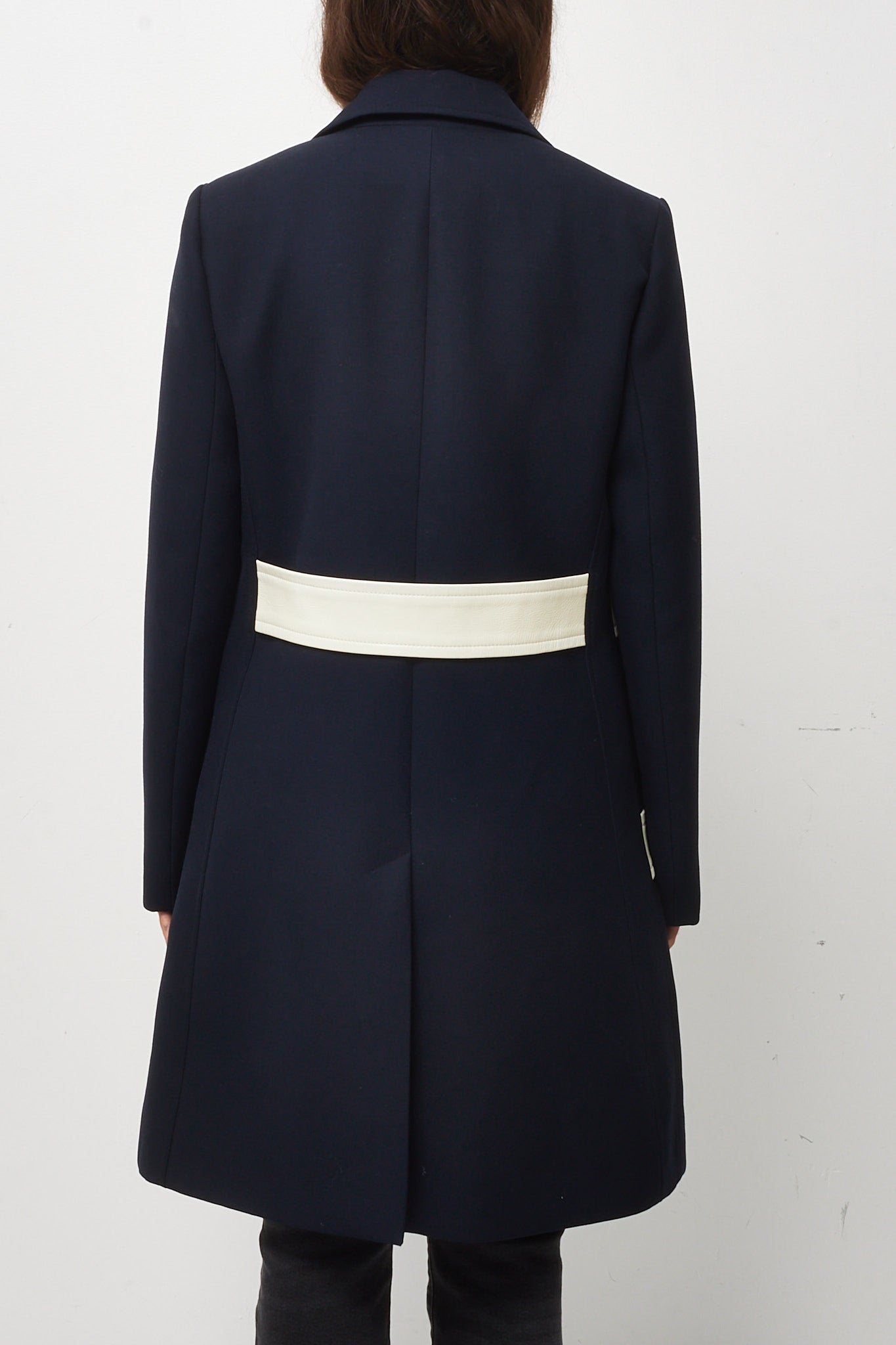 Louis Vuitton Navy and White Stripe Wool F'16 Collection Coat - 42