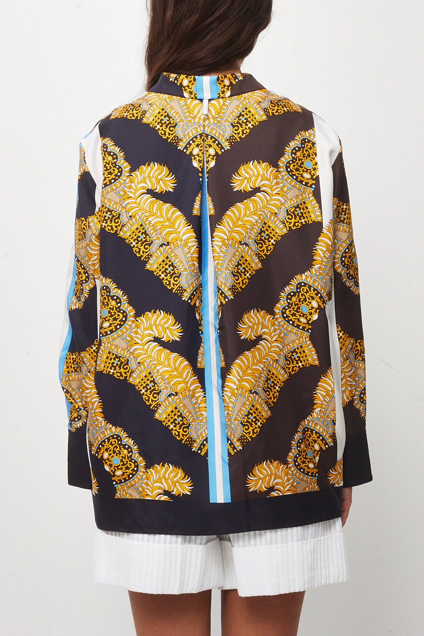 Hermès White/Gold/Blue/Black Multi "Sous L'egide de Mars Reyures" Printed Button Down Shirt - 40