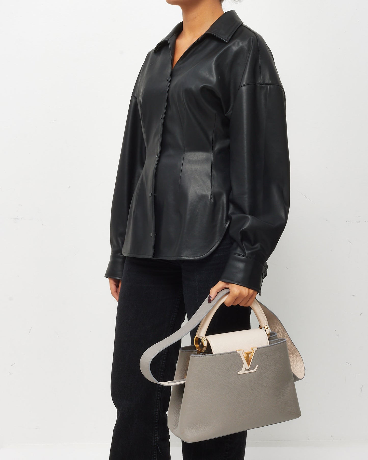 Louis Vuitton Grey with White Taurillon Leather Capucines MM Bag