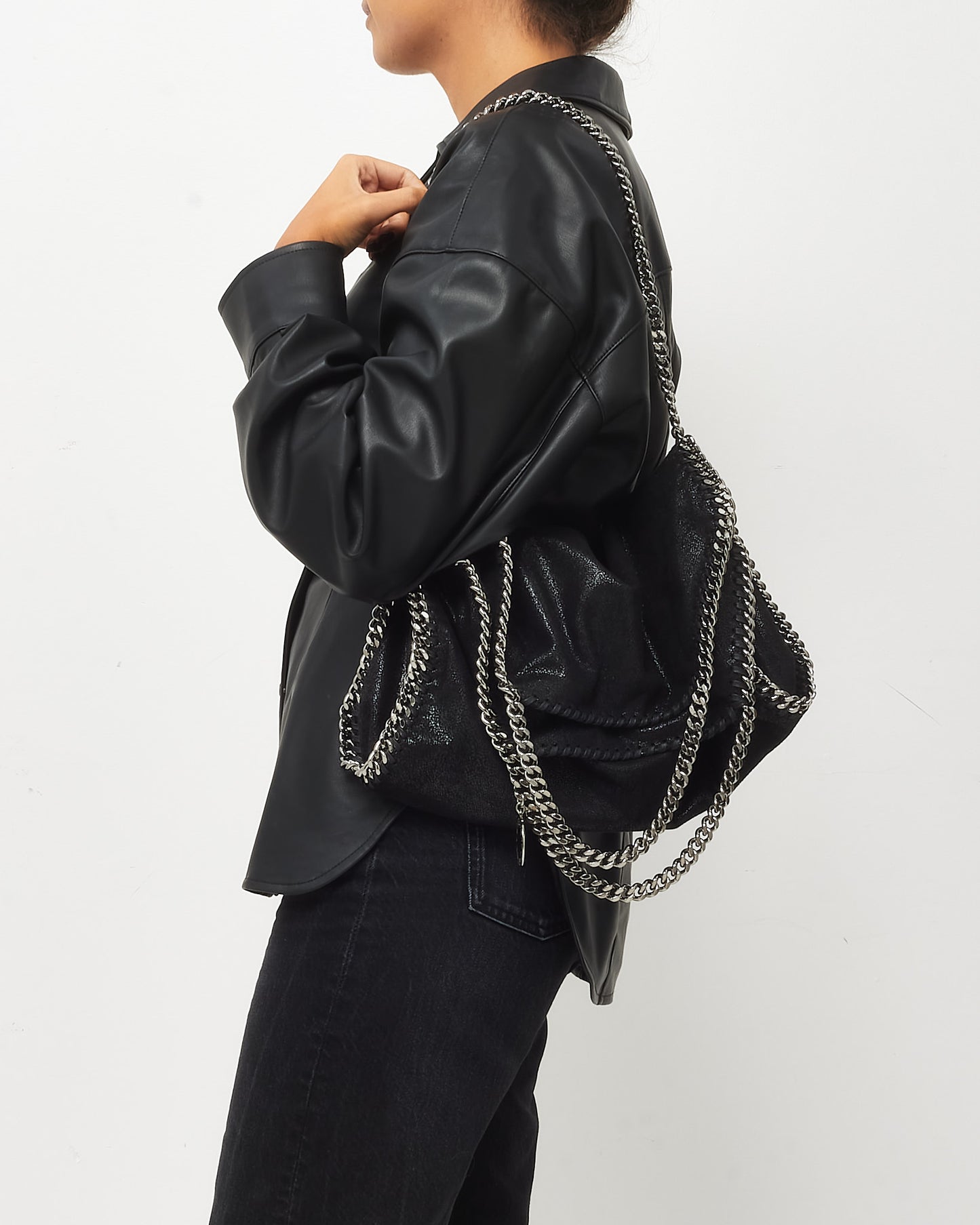 Stella McCartney Black Vegan Leather Falabella Fold Over Shoulder Bag