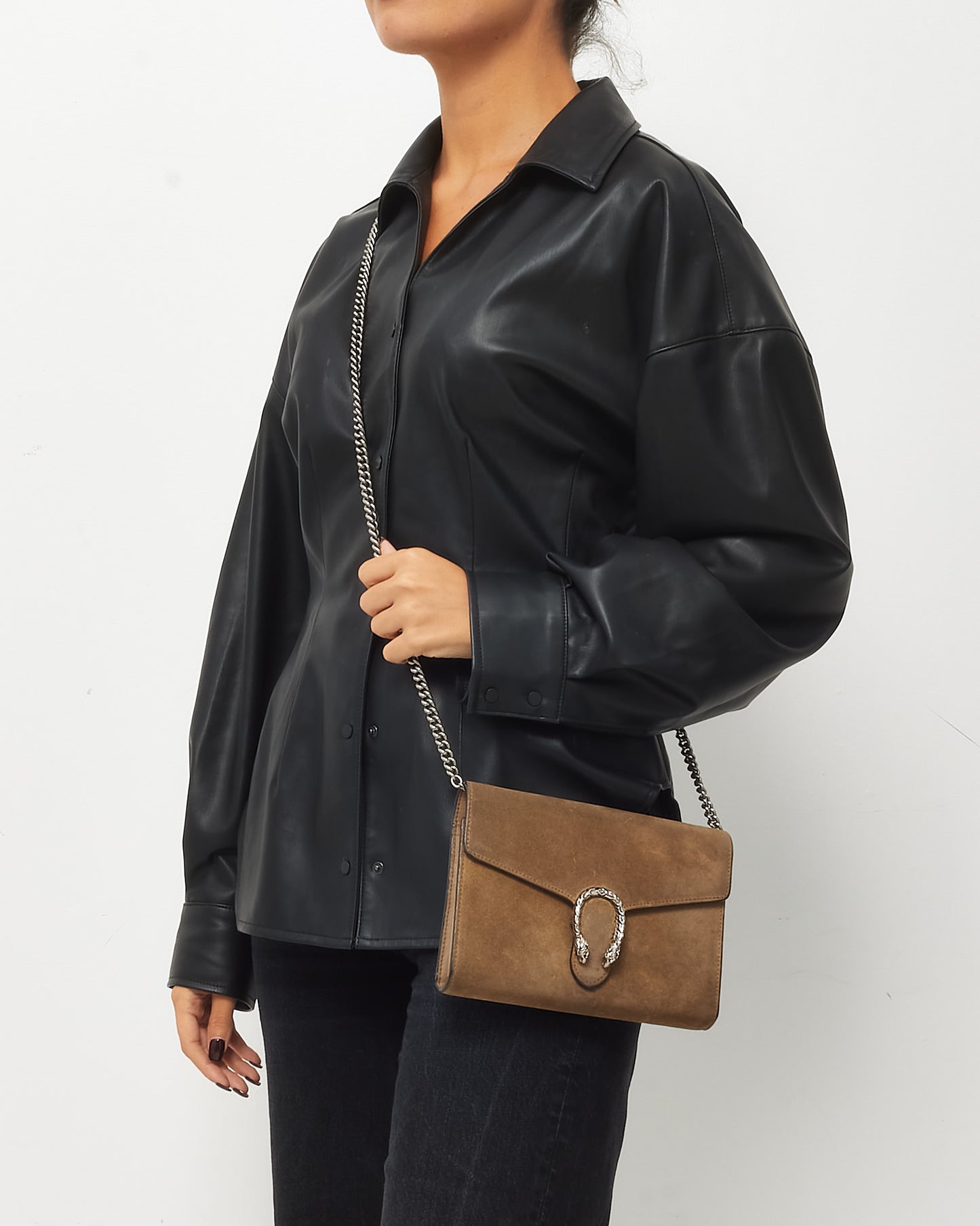 Gucci Brown Suede Dionysus WOC Wallet on Chain Crossbody Bag