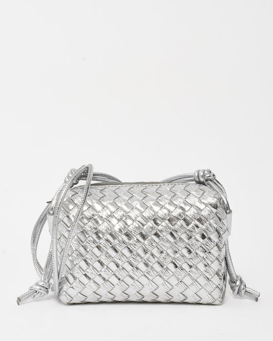 Bottega Veneta Metallic Silver Intrecciato Leather Mini Loop Camera Bag