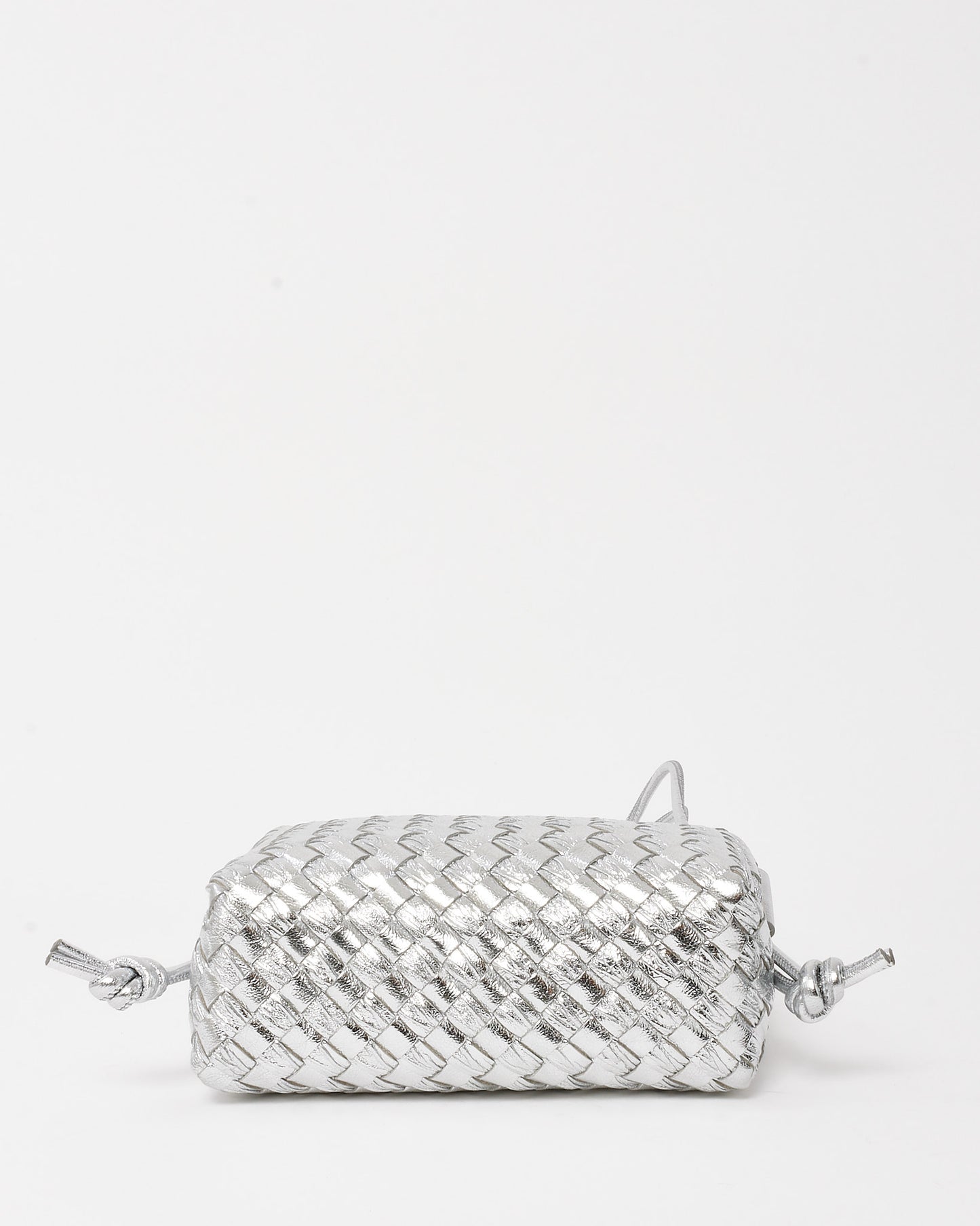Bottega Veneta Metallic Silver Intrecciato Leather Mini Loop Camera Bag