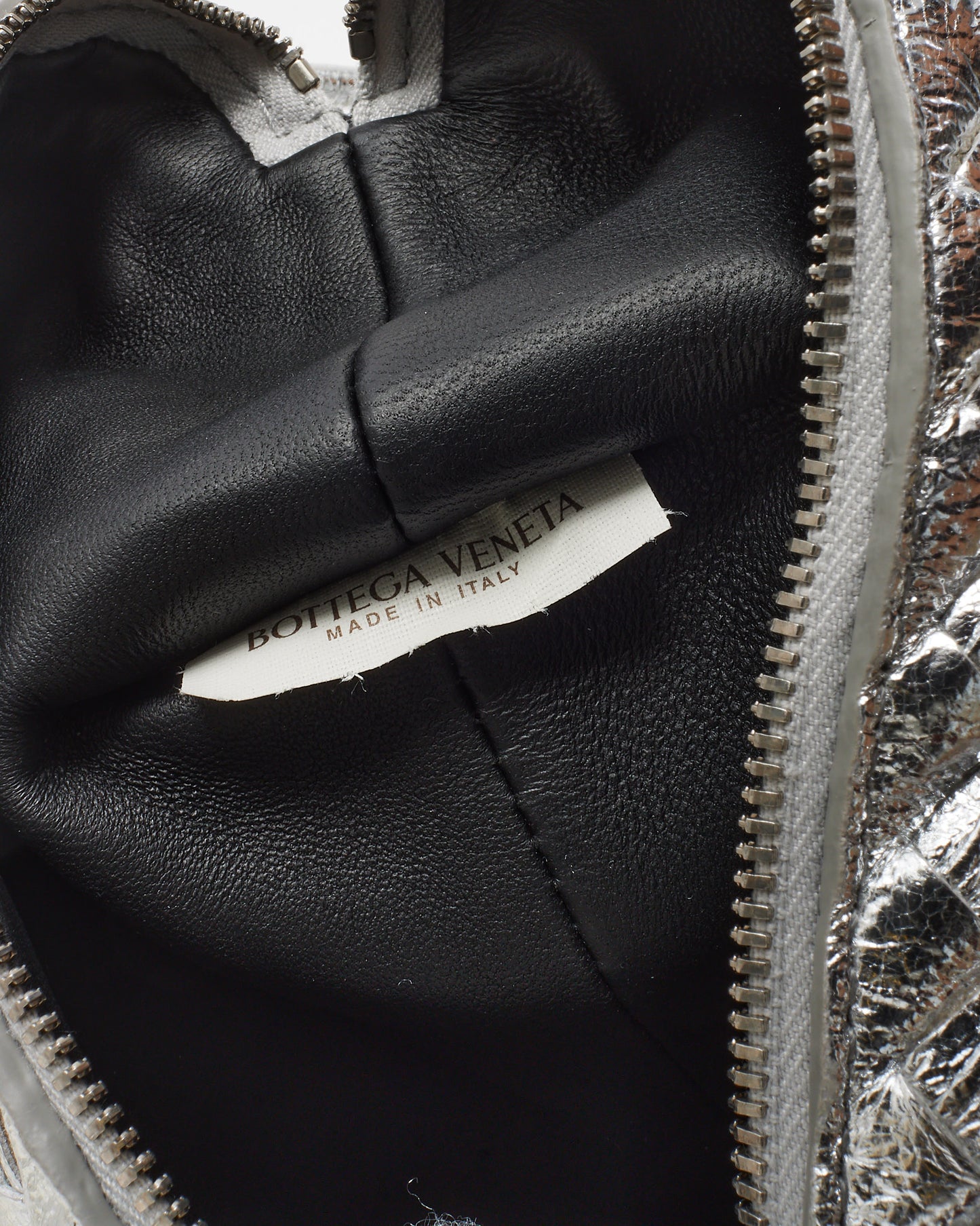 Bottega Veneta Metallic Silver Intrecciato Leather Mini Loop Camera Bag