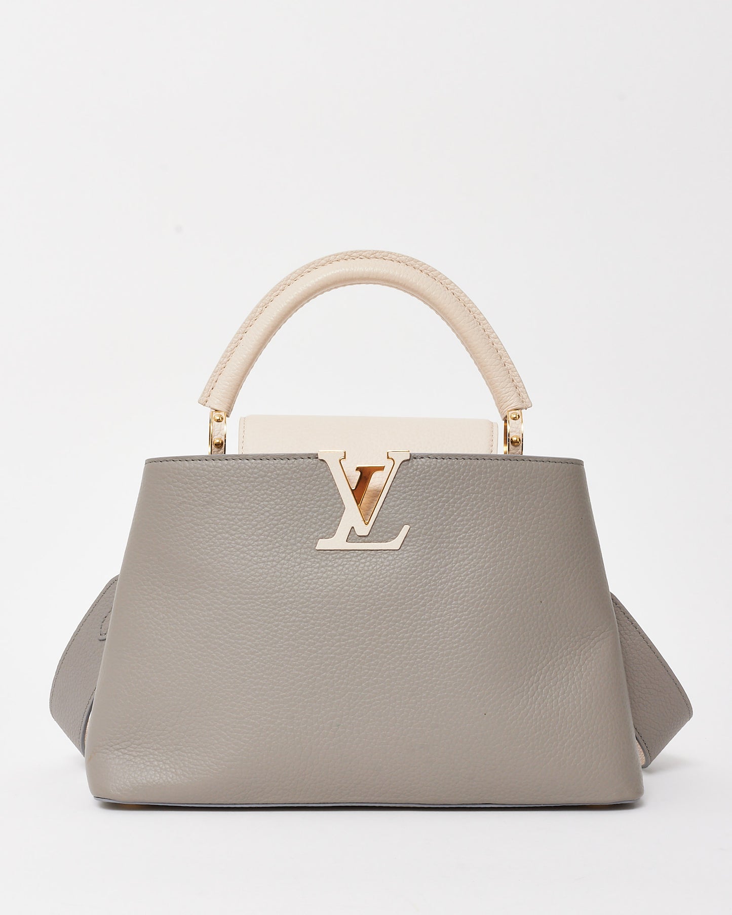 Louis Vuitton Grey with White Taurillon Leather Capucines MM Bag
