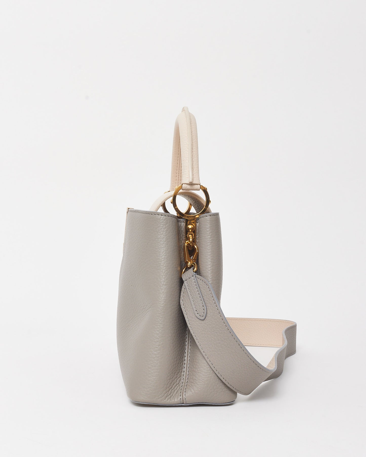 Louis Vuitton Grey with White Taurillon Leather Capucines MM Bag