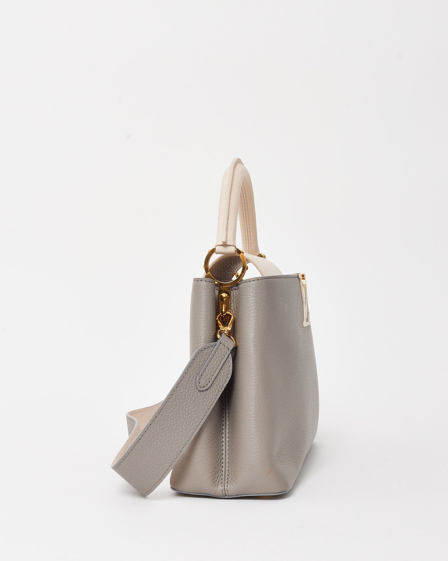 Louis Vuitton Grey with White Taurillon Leather Capucines MM Bag