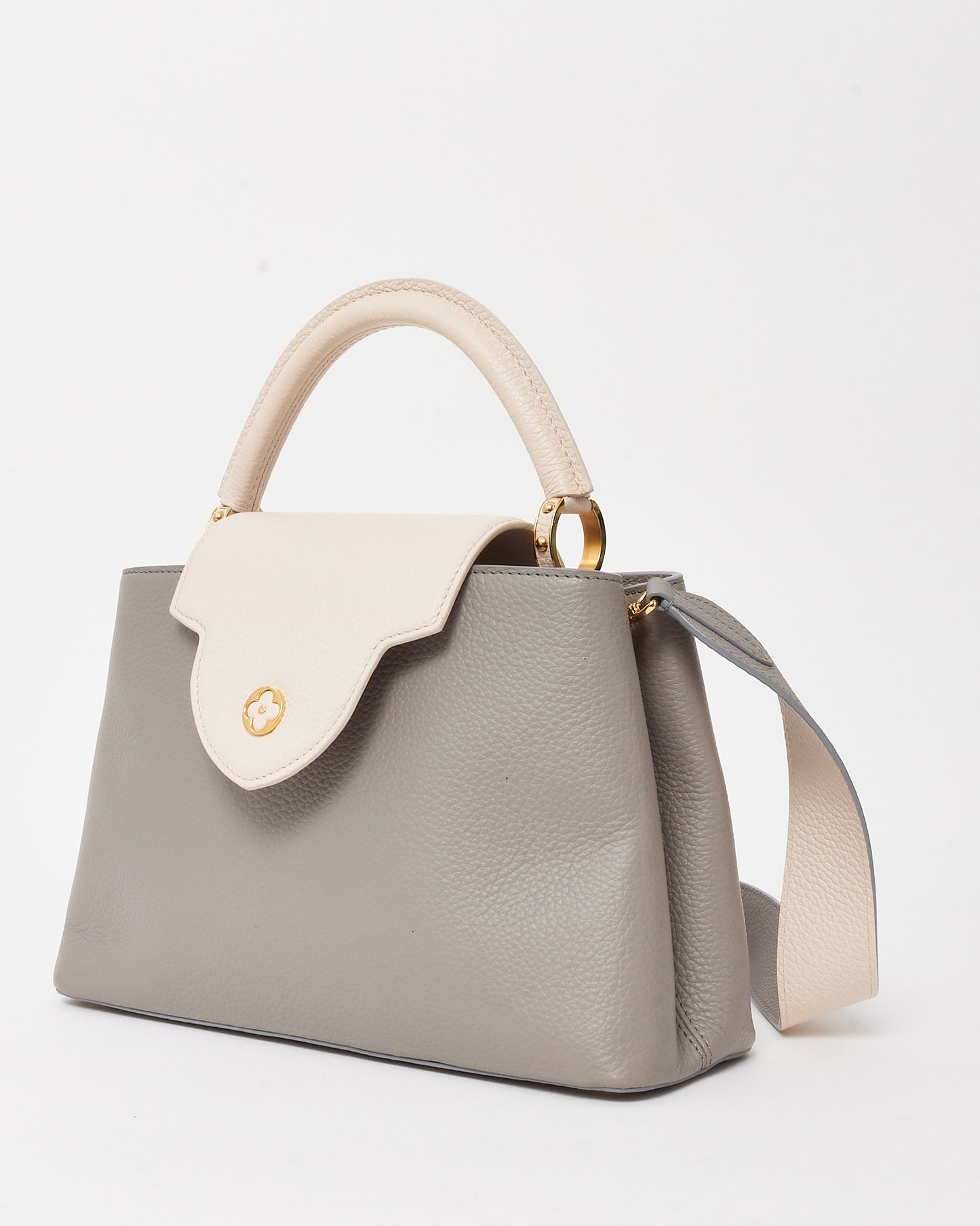 Louis Vuitton Grey with White Taurillon Leather Capucines MM Bag