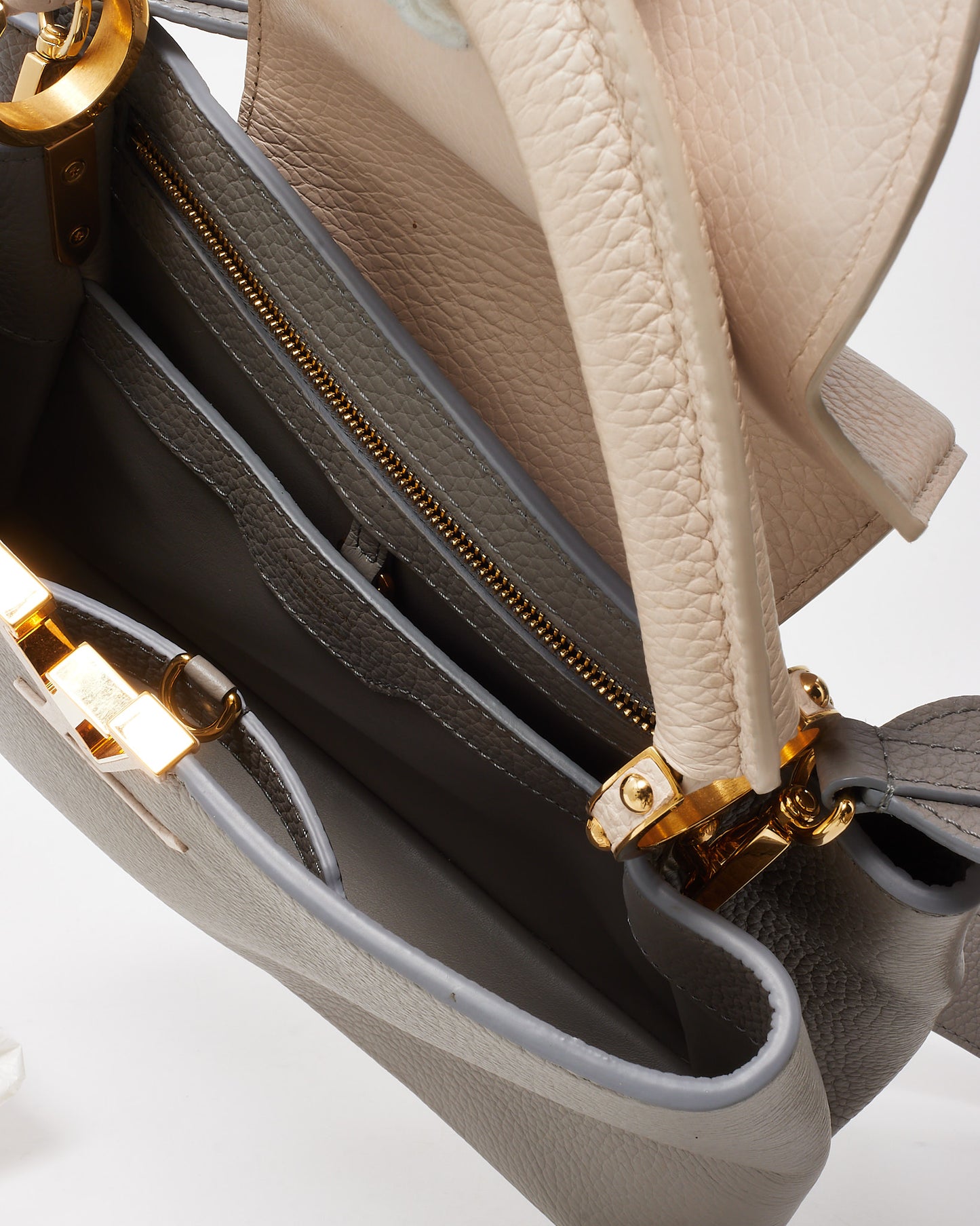 Louis Vuitton Grey with White Taurillon Leather Capucines MM Bag