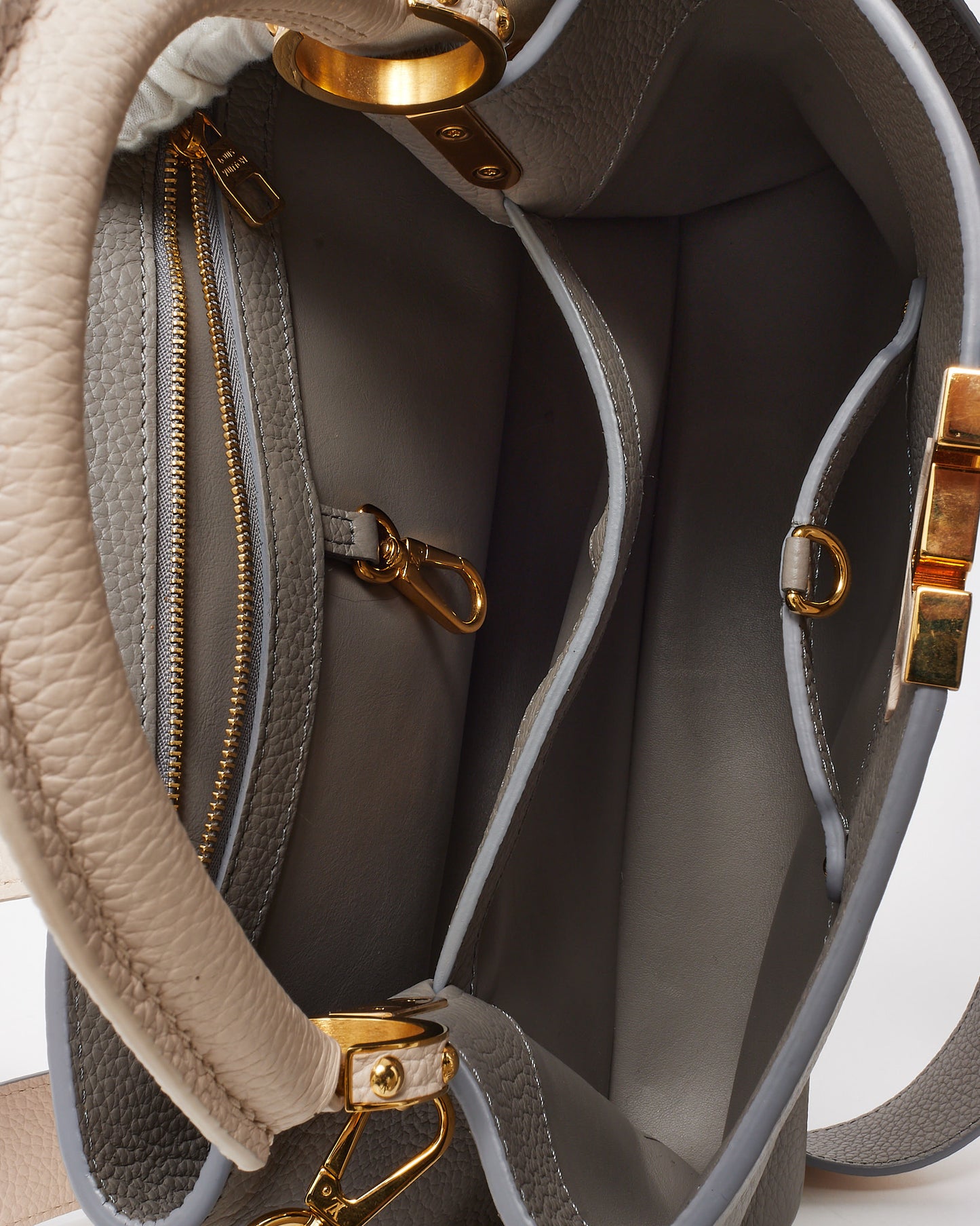 Louis Vuitton Grey with White Taurillon Leather Capucines MM Bag