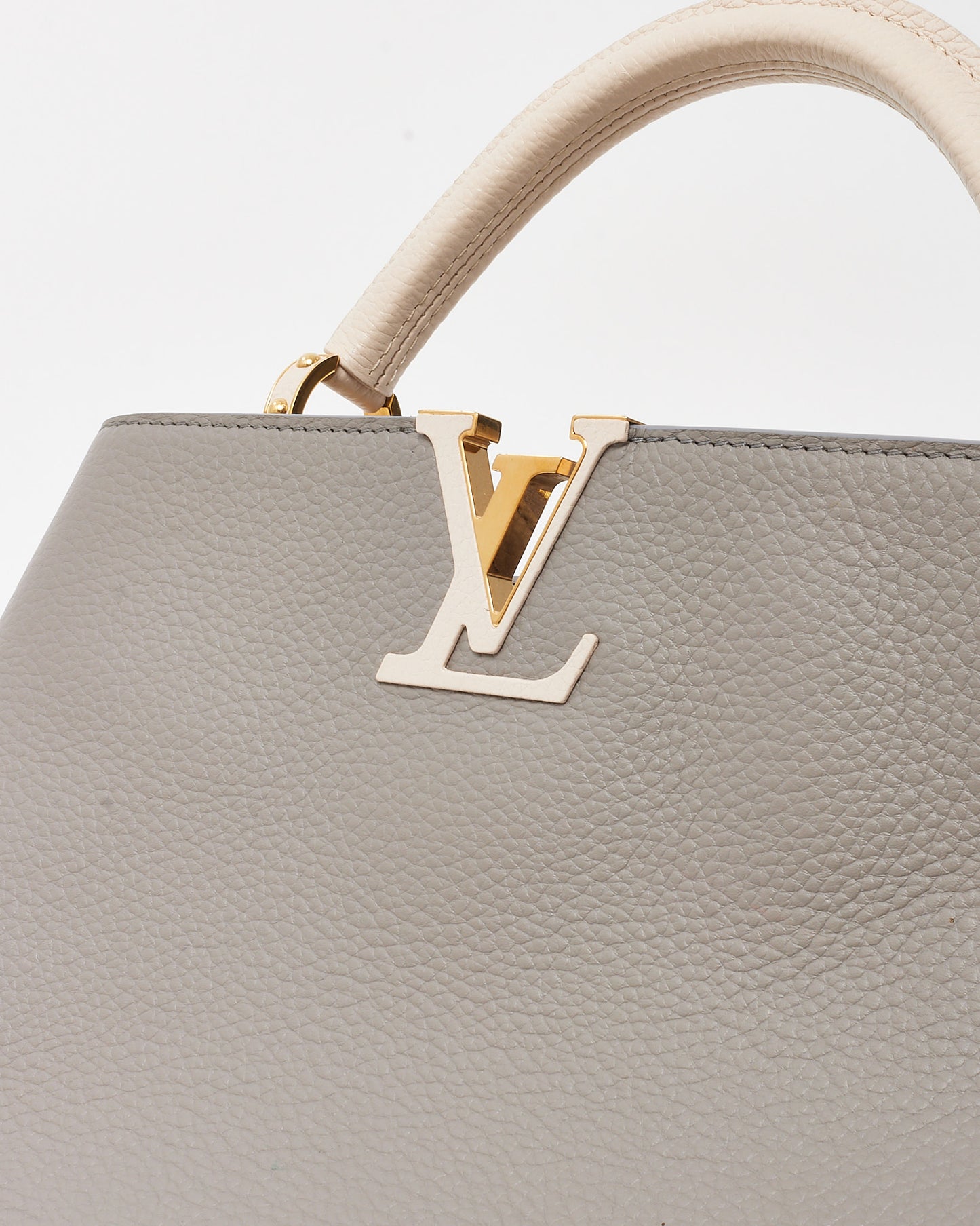 Louis Vuitton Grey with White Taurillon Leather Capucines MM Bag