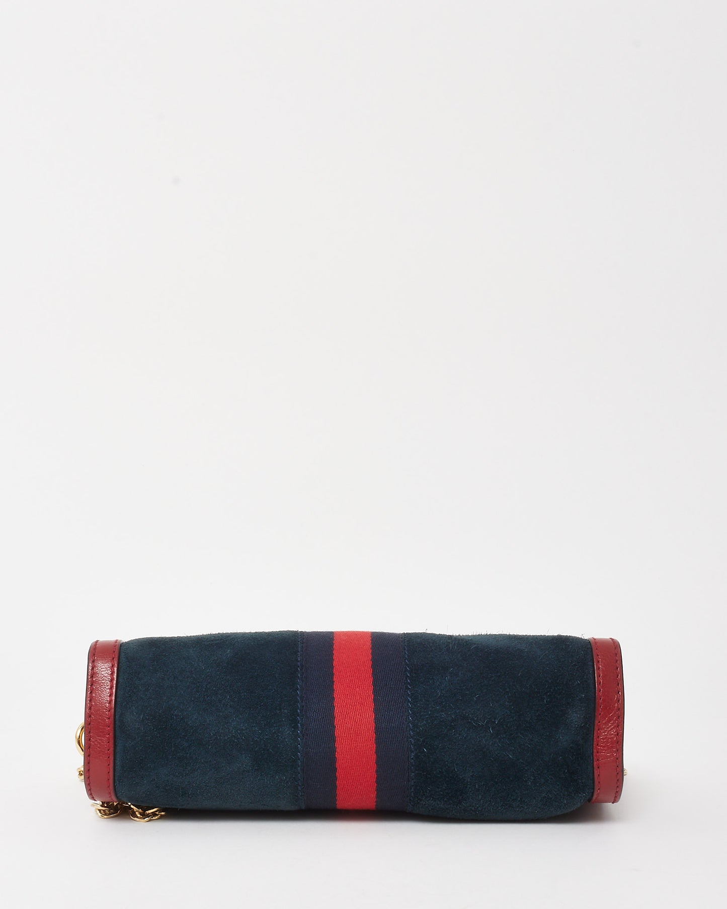 Gucci Navy Suede Red Glazed Calfskin Leather Trim Ophidia Chain Shoulder Bag