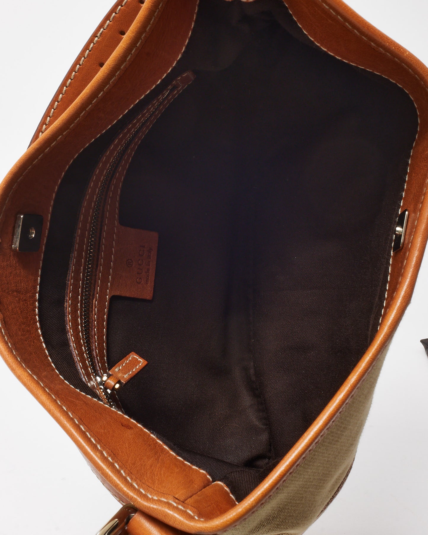 Gucci Beige Canvas Tan Leather Blue Web GG Reins Hobo Shoulder Bag