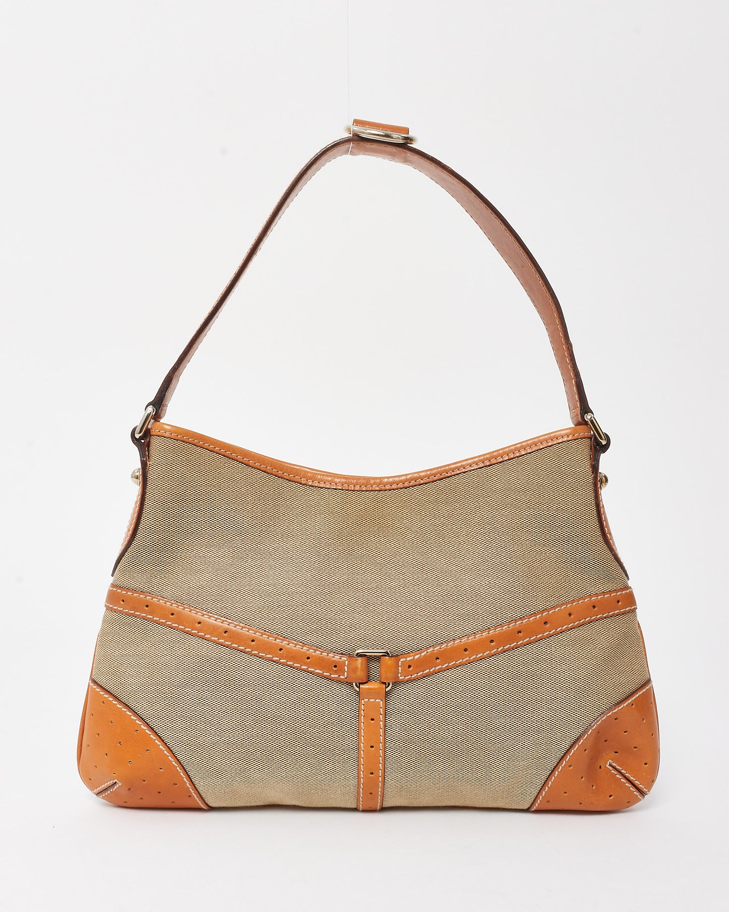 Gucci Beige Canvas Tan Leather Blue Web GG Reins Hobo Shoulder Bag