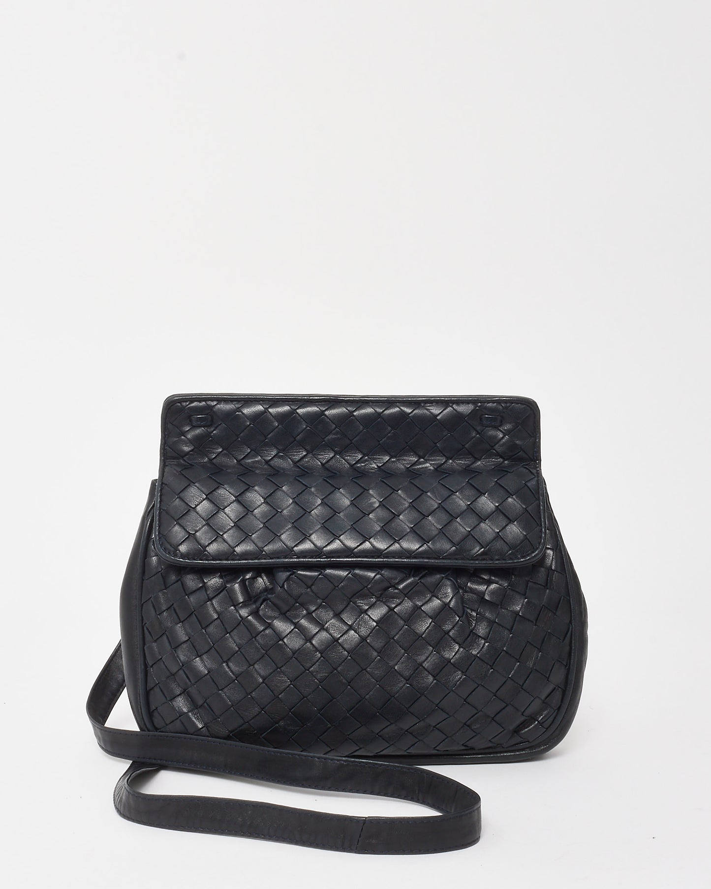 Bottega Veneta Vintage Black Intrecciato Leather Crossbody Bag