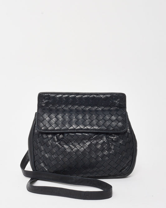 Bottega Veneta Vintage Black Intrecciato Leather Crossbody Bag