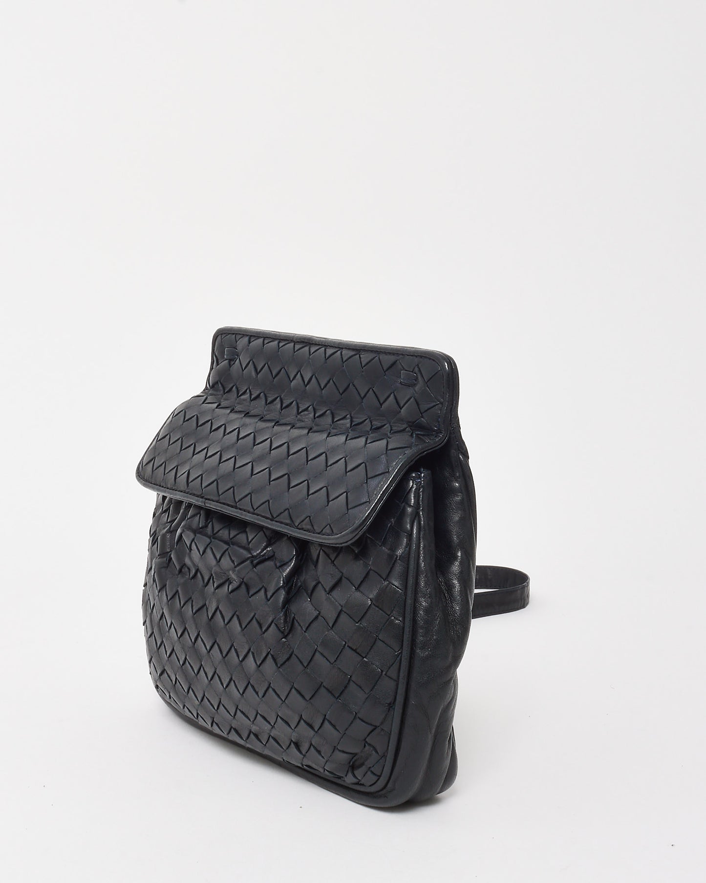 Bottega Veneta Vintage Black Intrecciato Leather Crossbody Bag