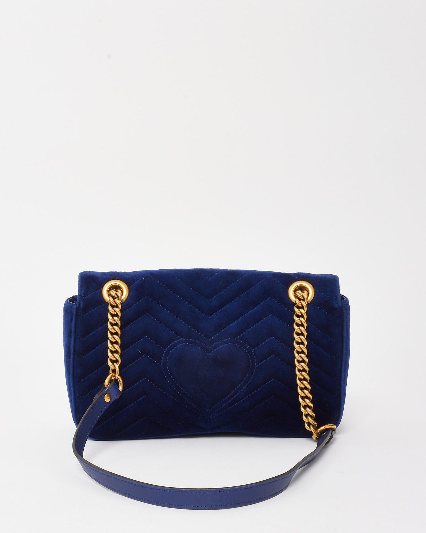 Gucci Blue Matelassé Velvet Small GG Marmont Shoulder Bag